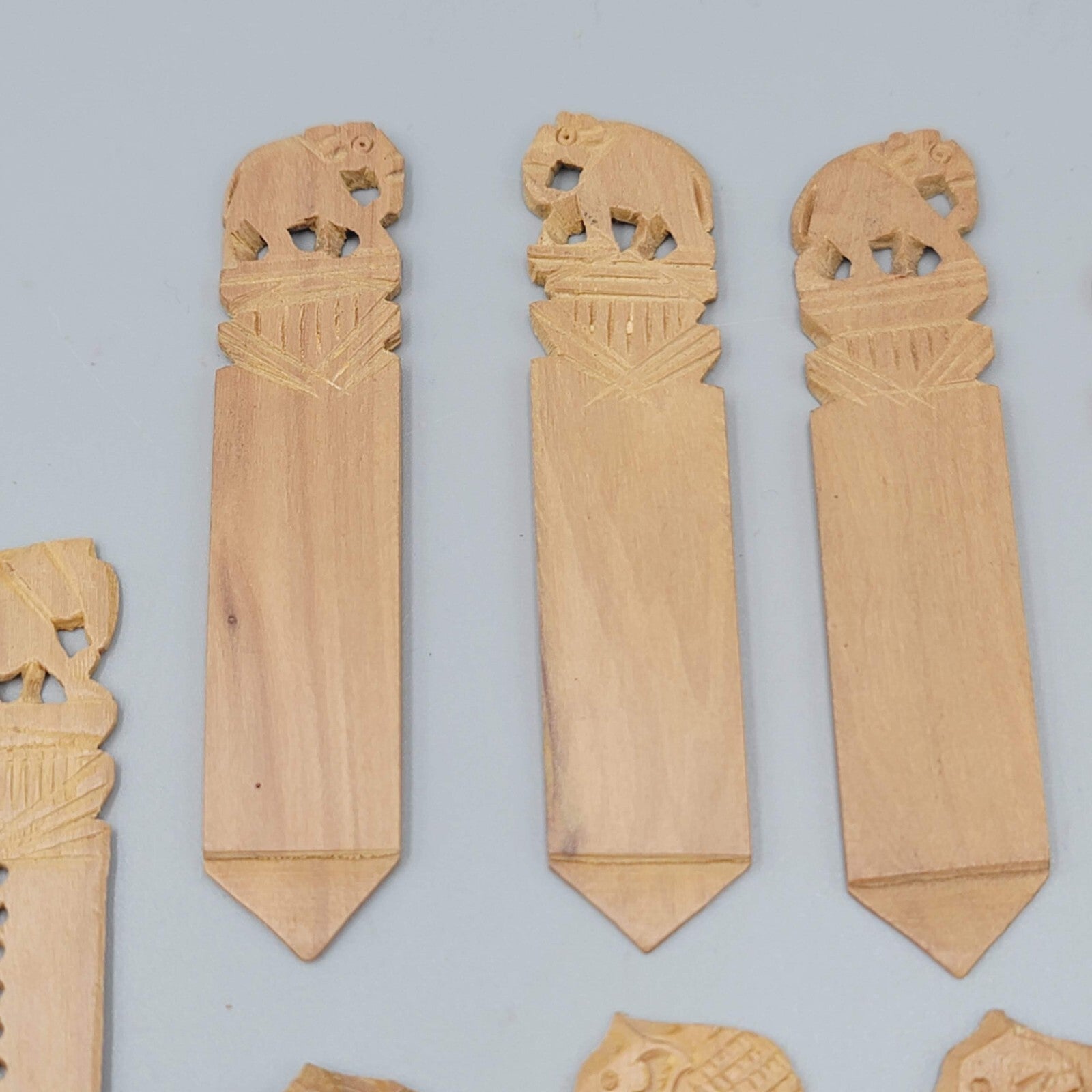 Vintage Lot of Hand Carved Elephant Wood Bookmarks Nice Detail