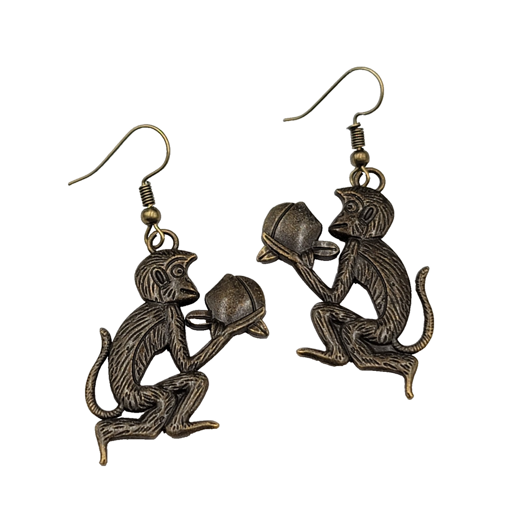 New Monkey Pierced Earrings Bronze tone Dangle 1.25"