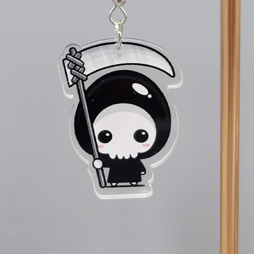 Halloween Death Grim Reaper Pierced Earrings Silver tone Dangle 1.5 in