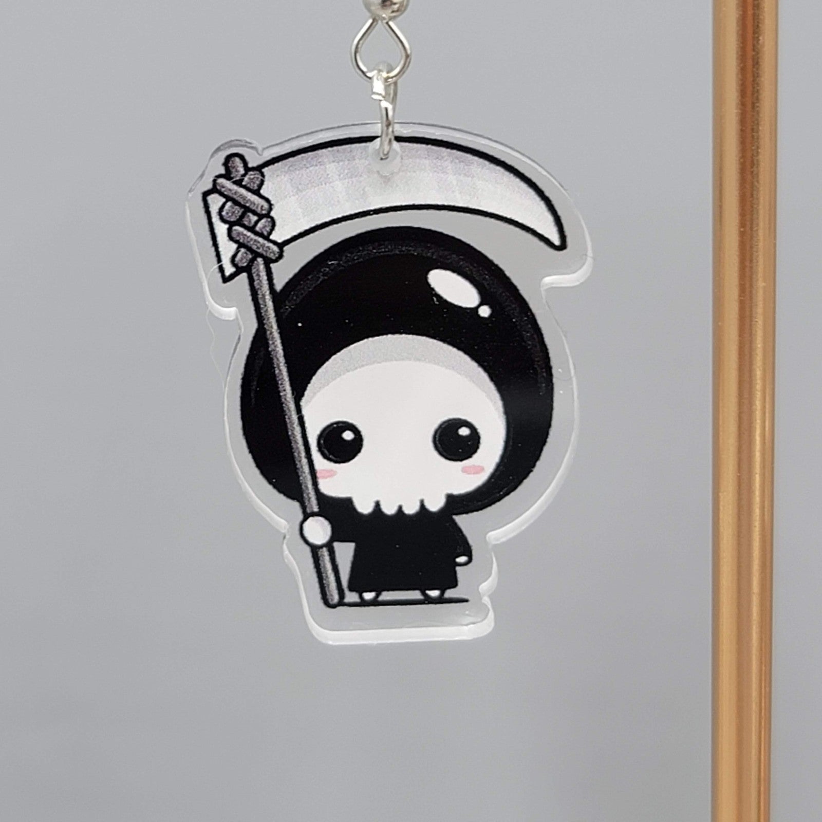 Halloween Death Grim Reaper Pierced Earrings Silver tone Dangle 1.5 in