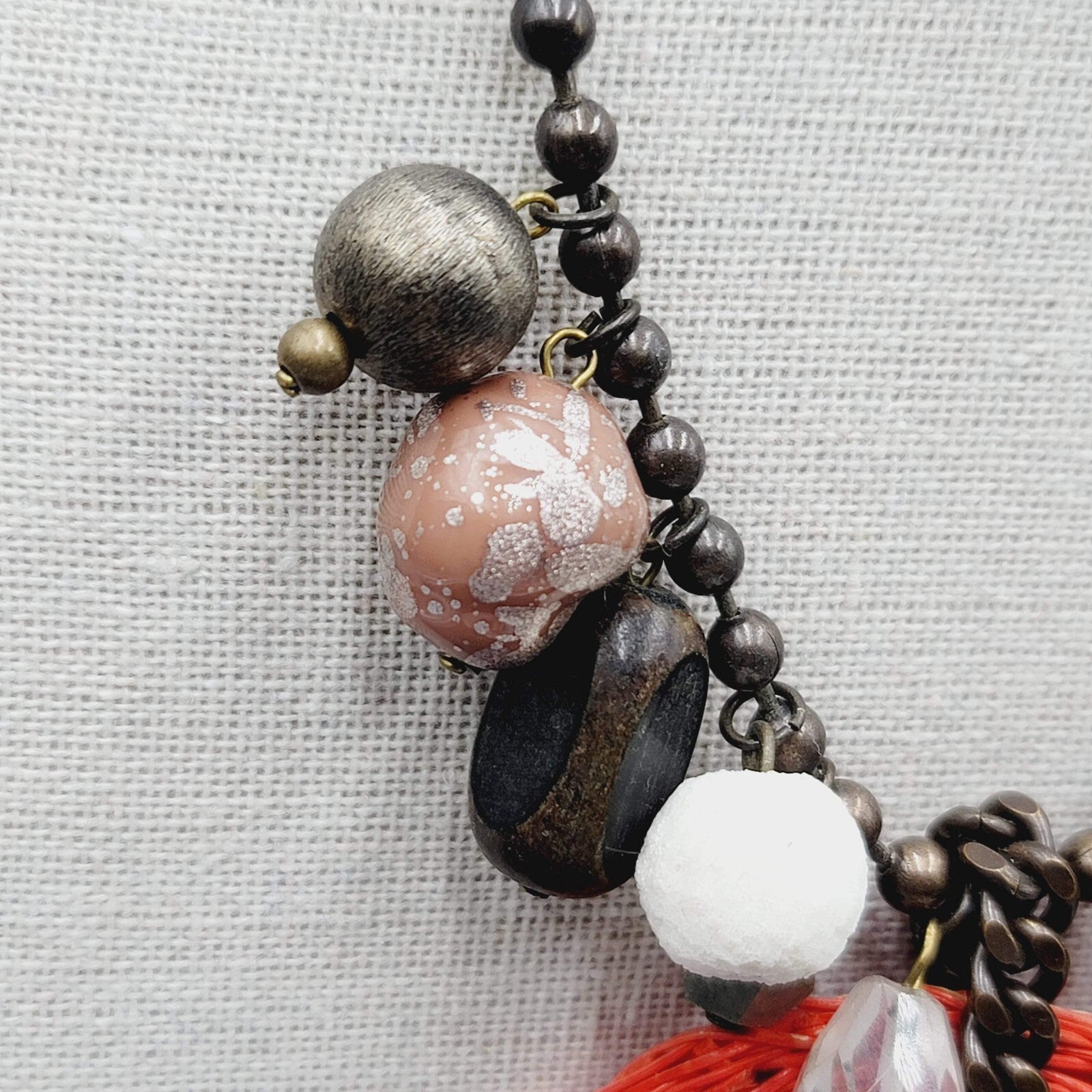 Orner Necklace Made in France Ball Chain Weaved Pendant Artisan Boho 17"
