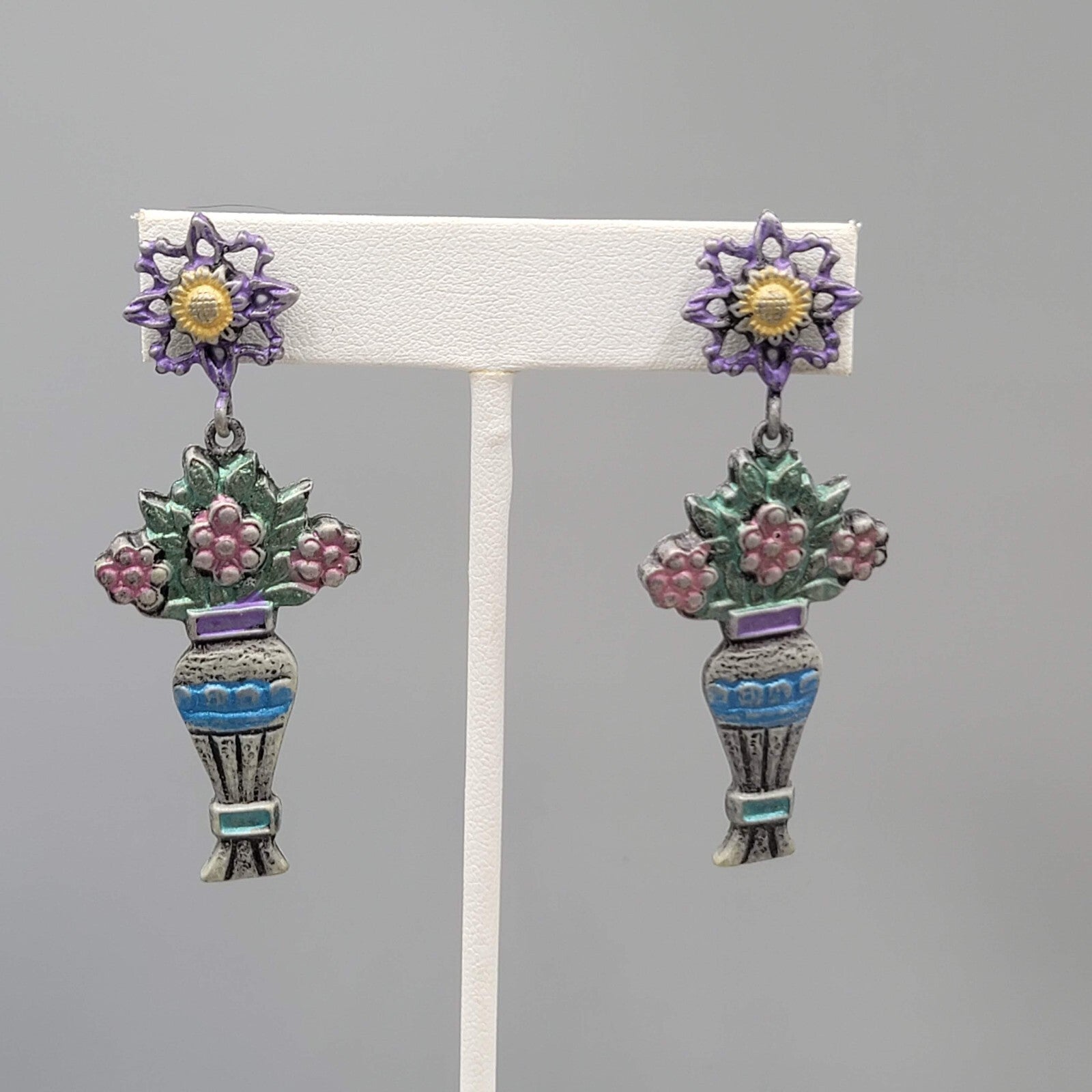 Vintage Don Lin Pierced Earrings Flower Bouquet Dangle 2.5"