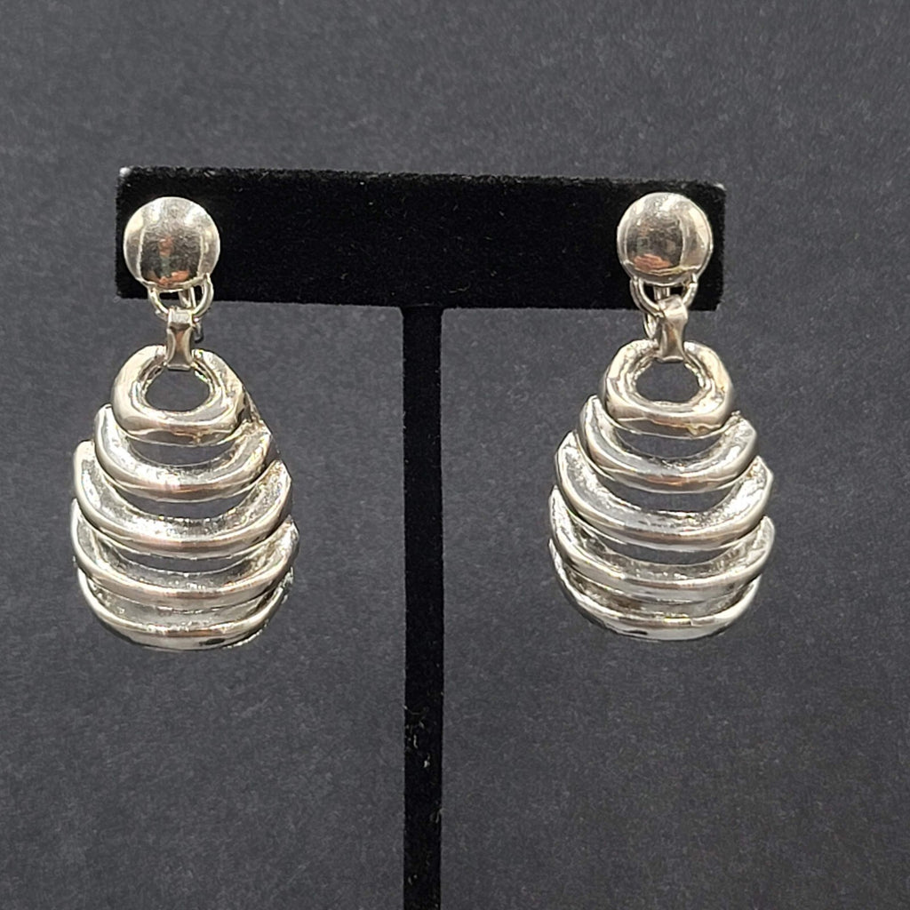 Vintage Clip on Earrings Silver tone Dangle Statement 1 7/8"
