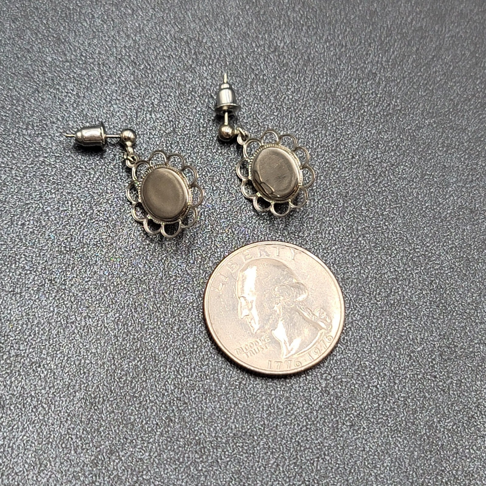 Vintage Real Flower Pierced Earrings Silver tone Dangle 7/8"