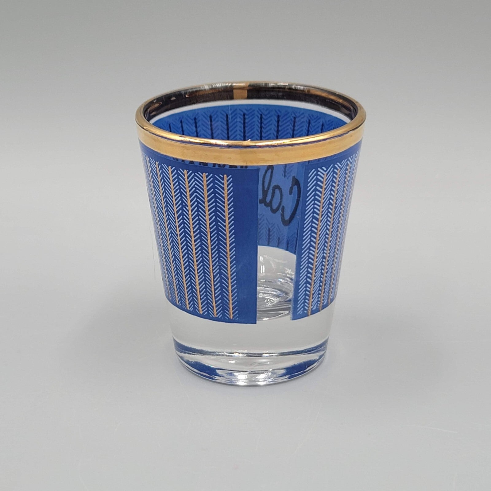 Vintage California Shot Glass Blue Gold Clear Souvenir  2 oz