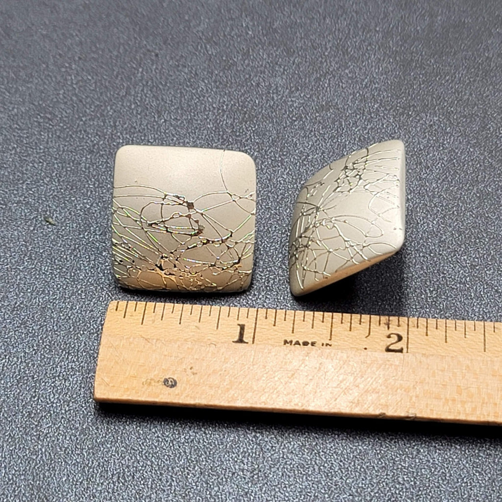 Vintage Pierced Earrings Silver Splatter Square Drop 1"