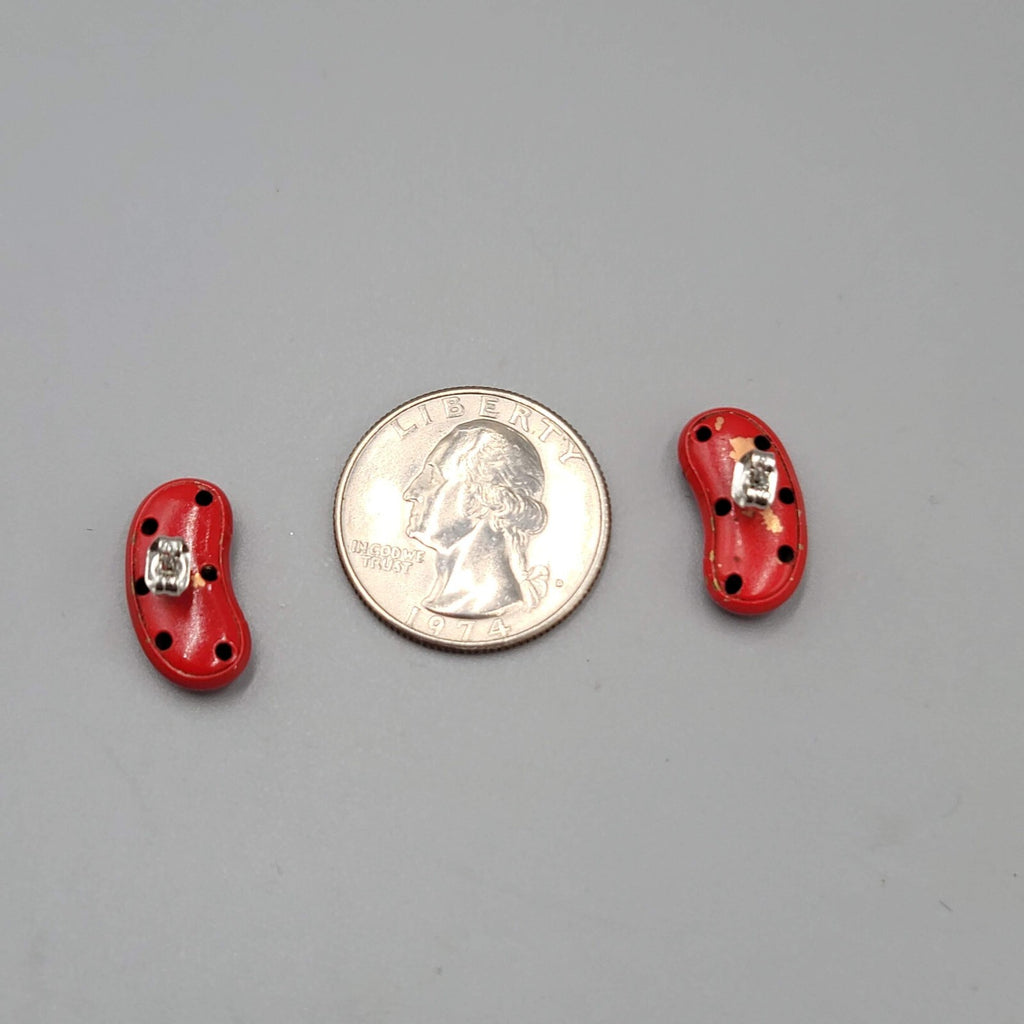 Vintage Red Enamel Pierced Earrings Kidney Shape Drop 3/4"