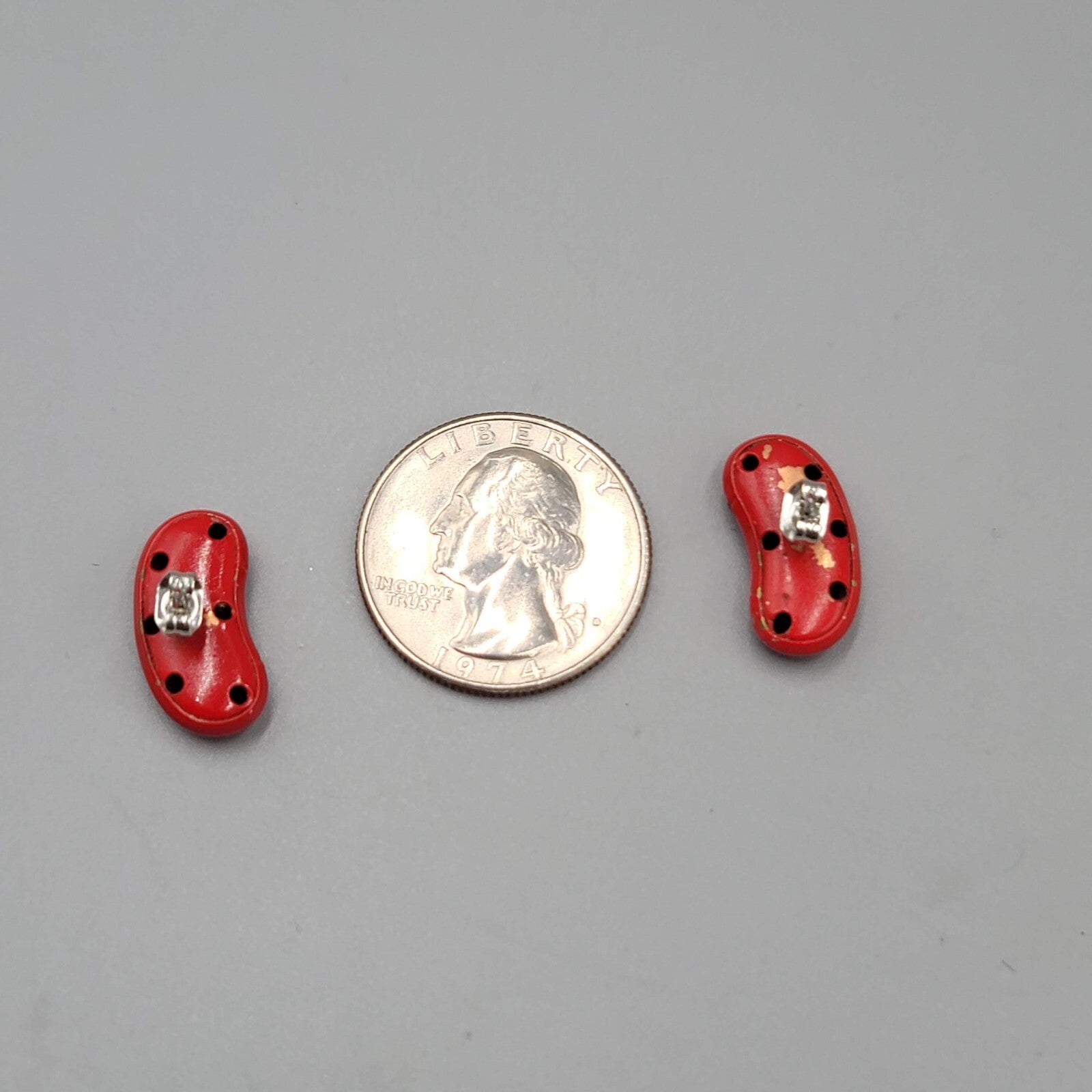 Vintage Red Enamel Pierced Earrings Kidney Shape Drop 3/4"