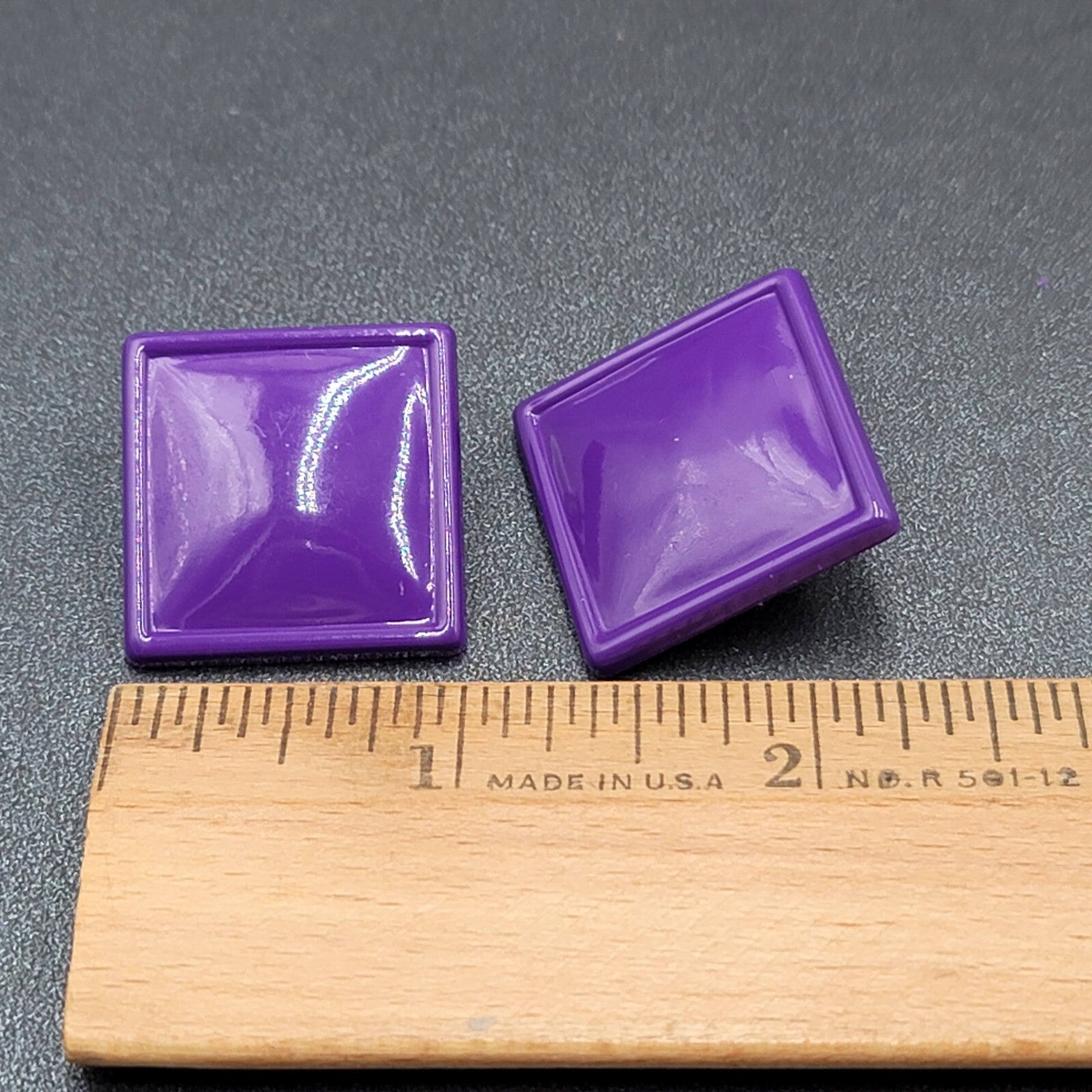 Vintage Pierced Earrings Purple Enamel Square 1"