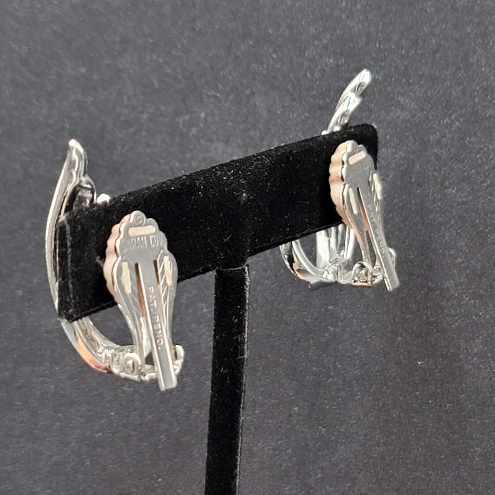 Vintage Sarah Cov Clip on Earrings Open Work Silver tone Climber 1.25"