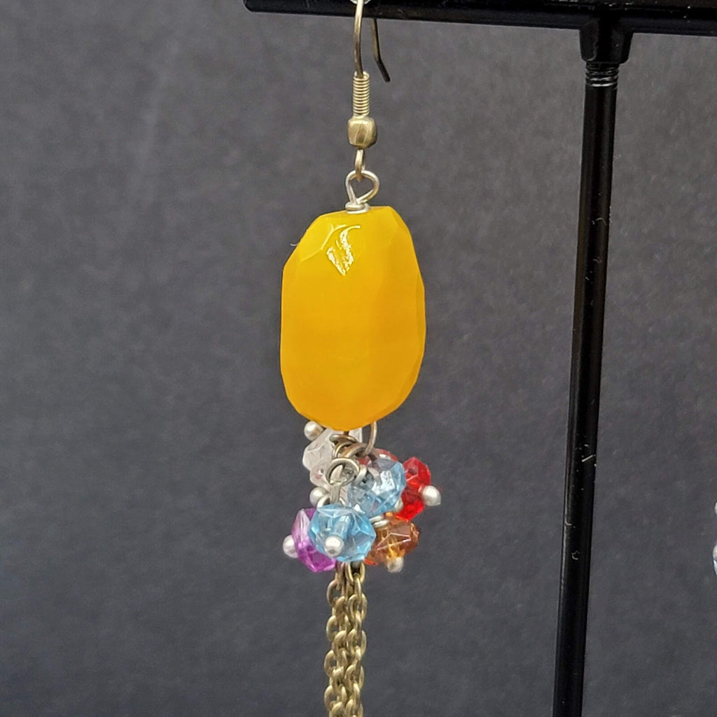Pierced Earrings Multicolor Quartz Bead Statement Dangle Chains 3.75"