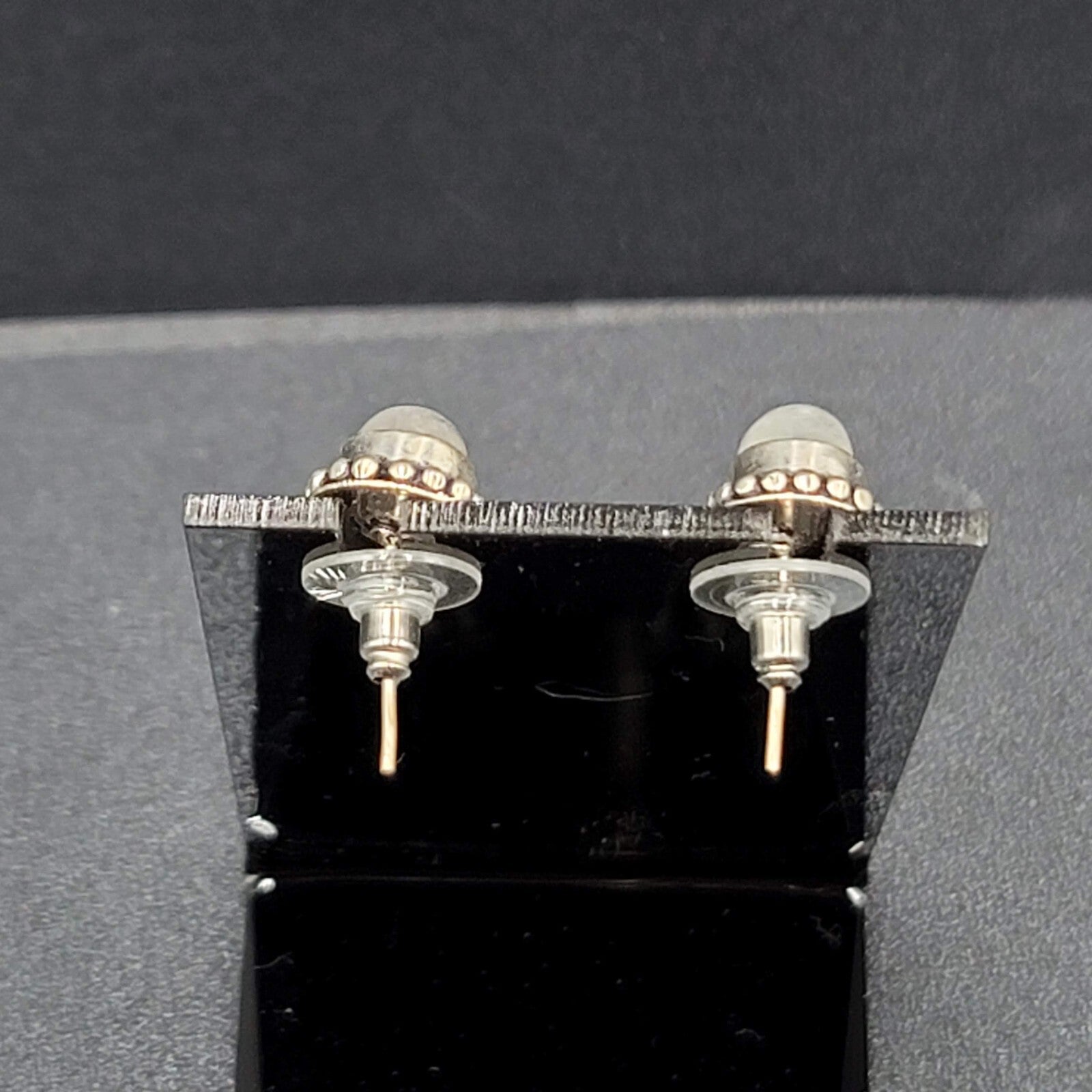 Pierced Earrings Silver tone Moonstone Oval Studs 1/2"