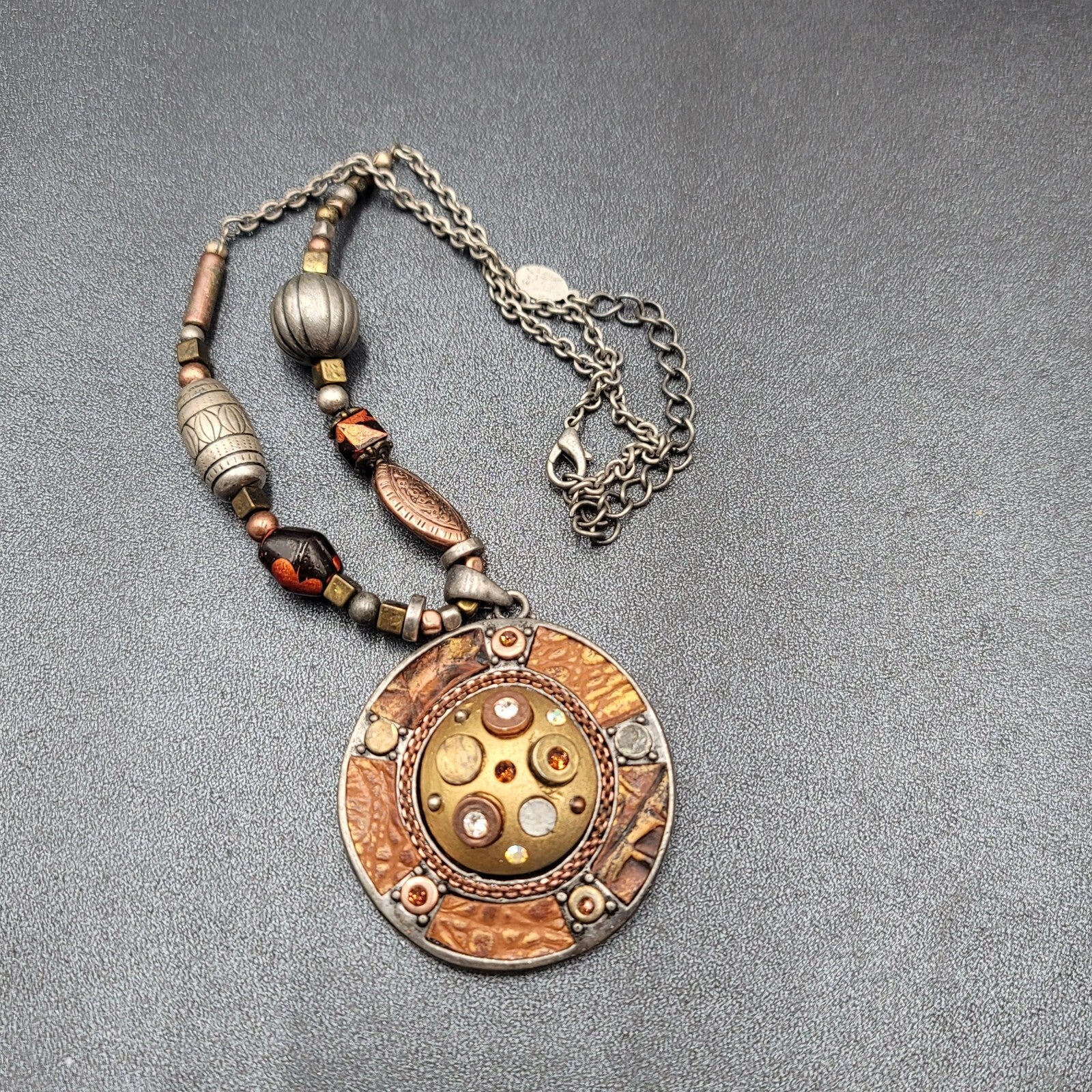 Artisan Necklace Handmade Multicolor Multi Material Pendant Unique 16"-19"