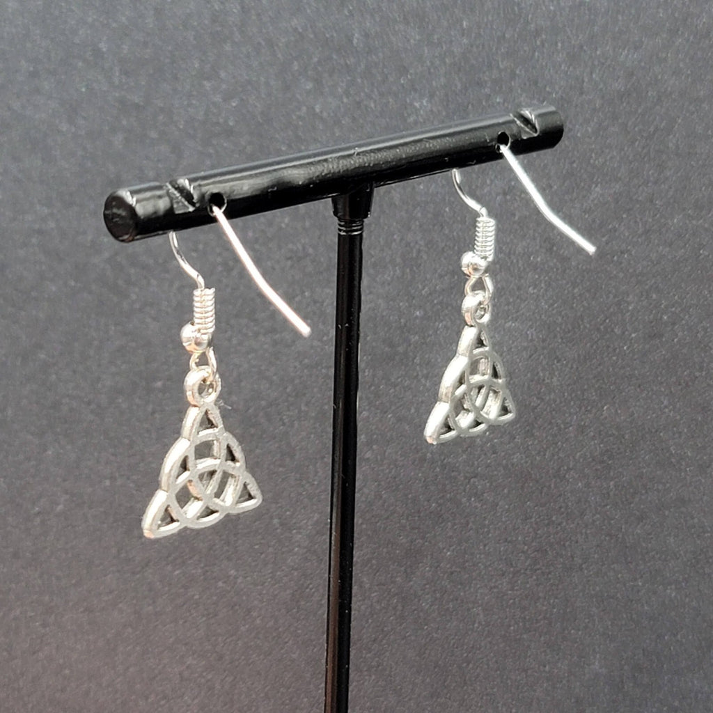 Pierced Earrings Triangle Celtic Knot Silver tone Dangle 5/8"