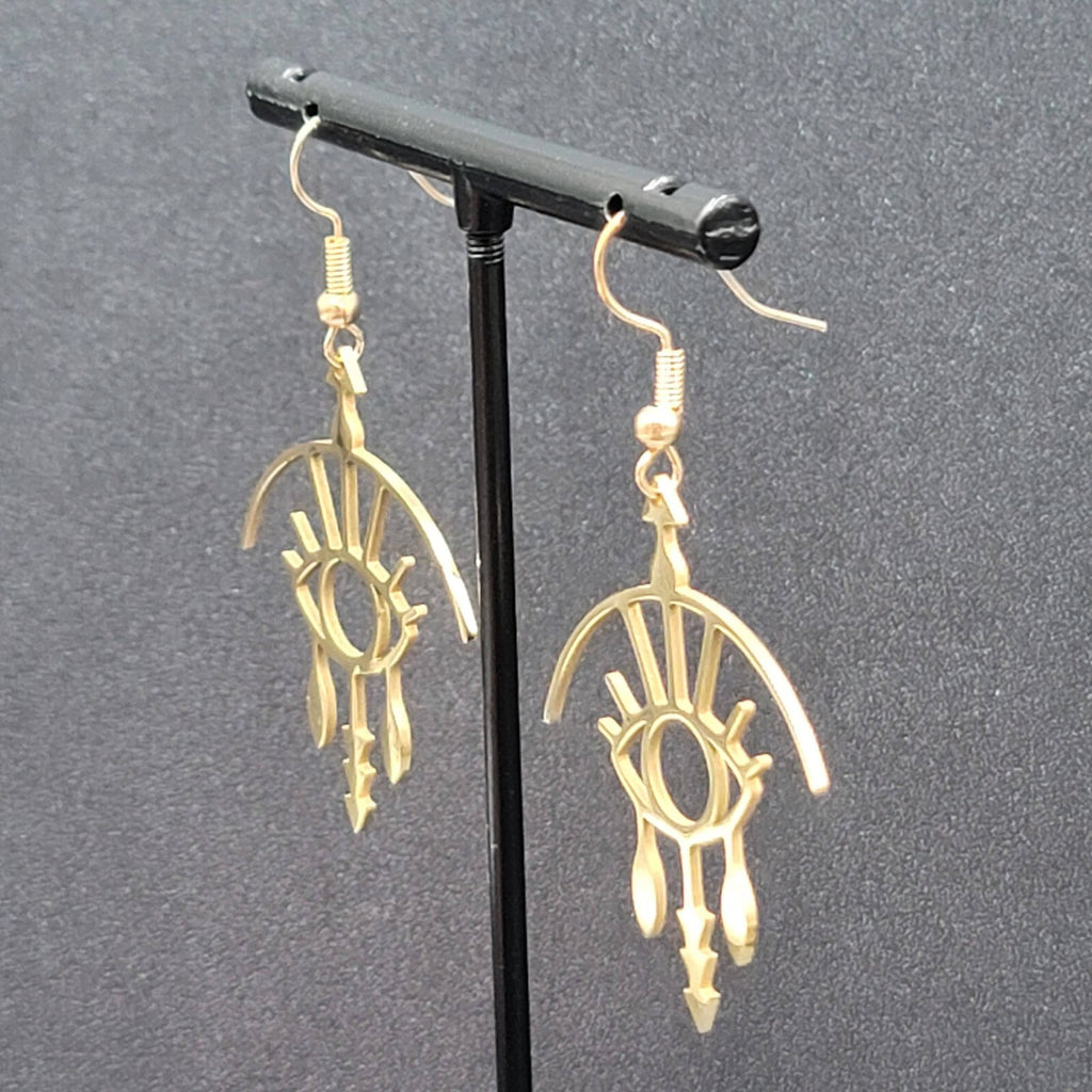 Evil Eye Pierced Earrings Crying Art Gold Plated Statement Dangle New 1.5"