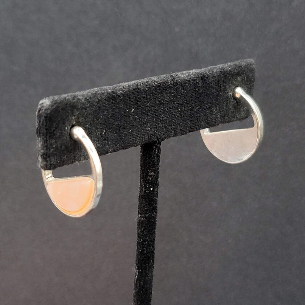 Pierced Earrings Silver tone Peach Acrylic Accent Hoops 3/4"