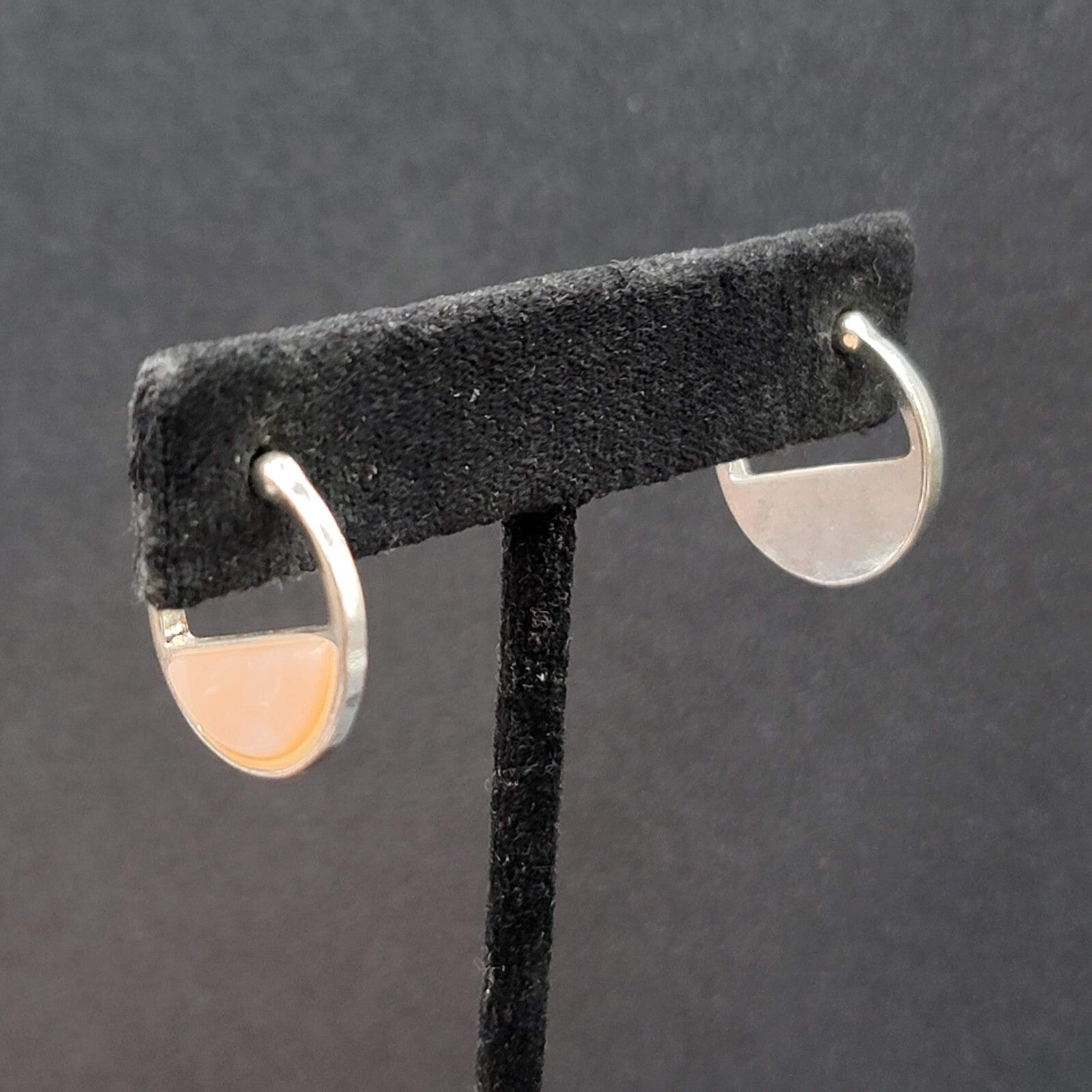 Pierced Earrings Silver tone Peach Acrylic Accent Hoops 3/4"