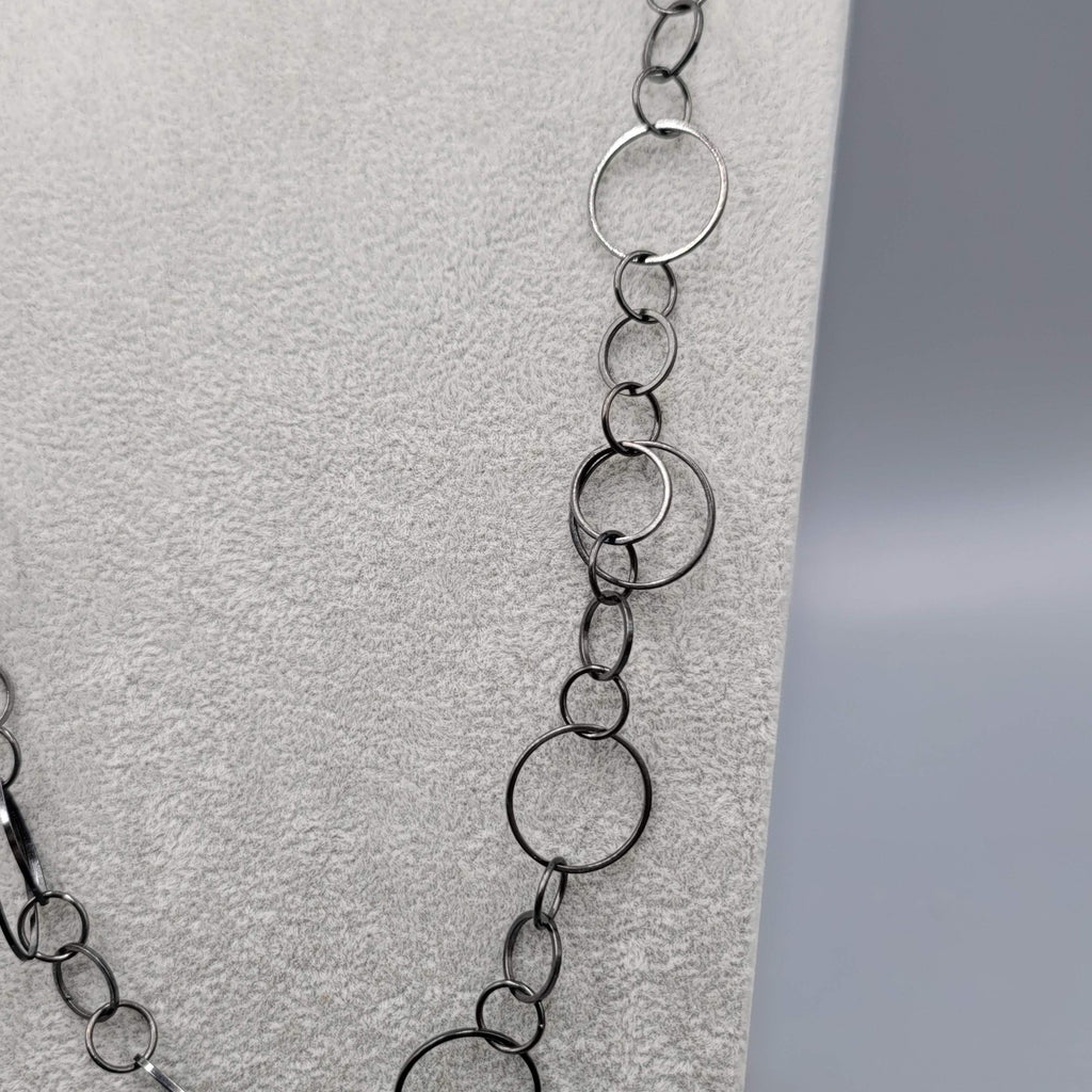 Long Gunmetal Gray Ringed Chain Necklace 36 in