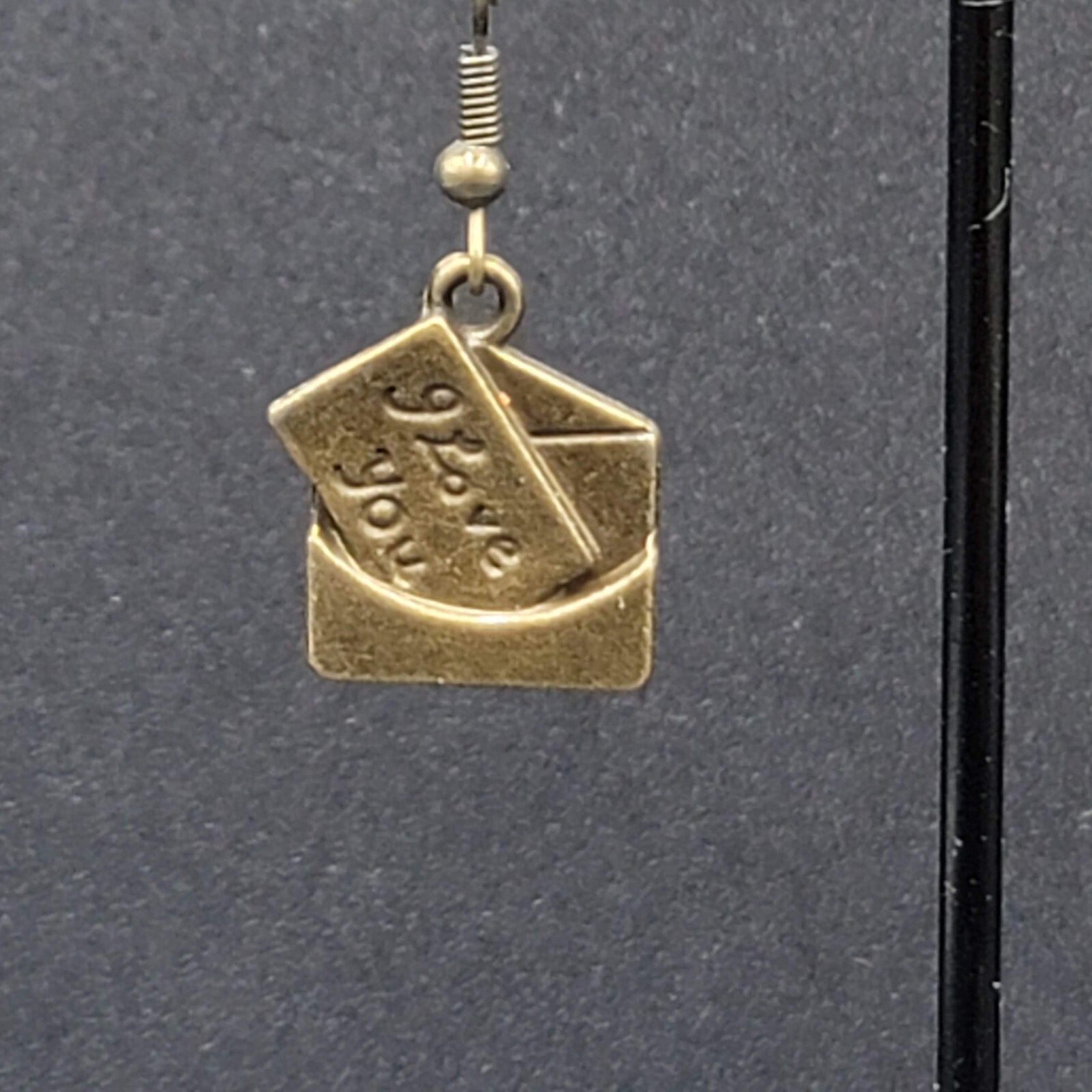 New I Love You Letter Pierced Earrings Bronze tone Dangle 3/4"