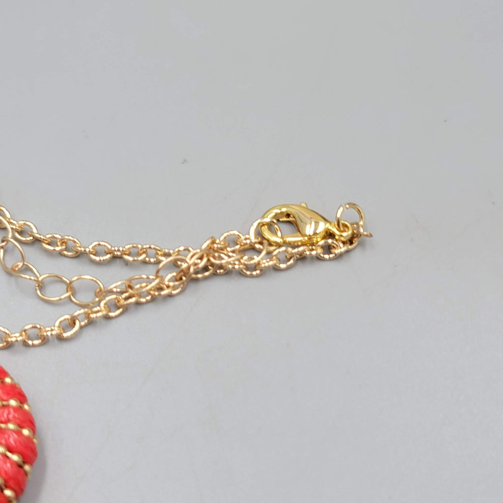 Red Cord Wrapped Rings Necklace Gold tone Chain 16"- 18"