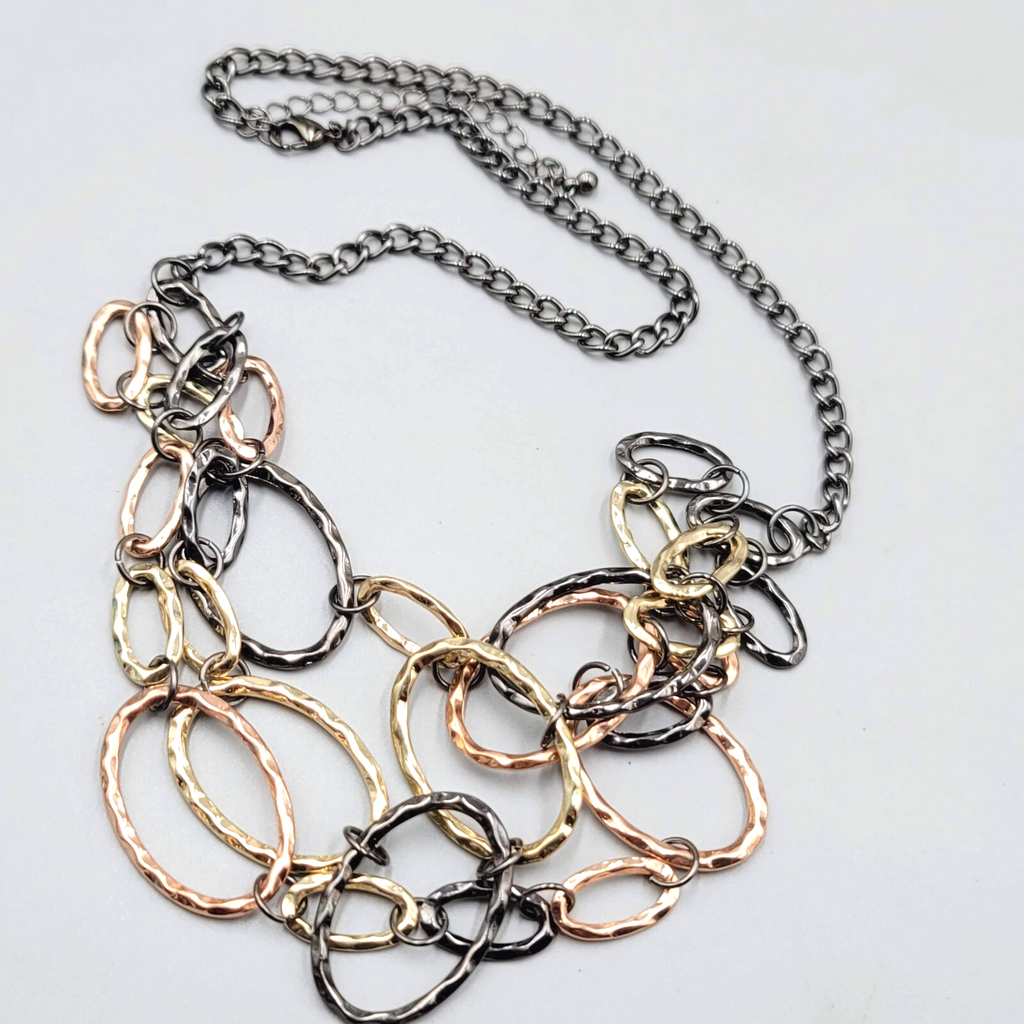 Tri Color Chain Necklace Black Rose Gold and Yellow Gold tone 20"