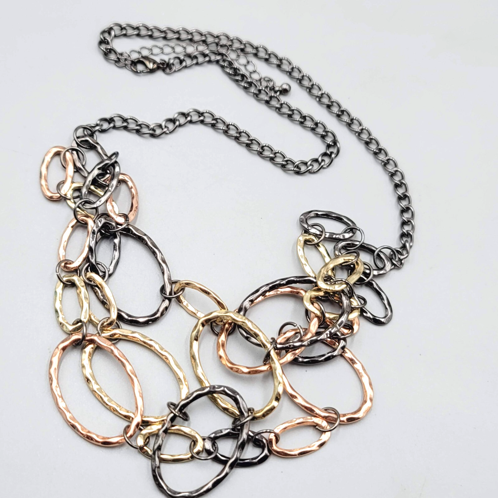 Tri Color Chain Necklace Black Rose Gold and Yellow Gold tone 20"