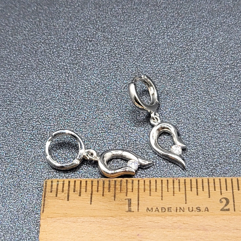 Pierced Earrings Silver tone Crystal Huggie Hoops Dangle 3/4"