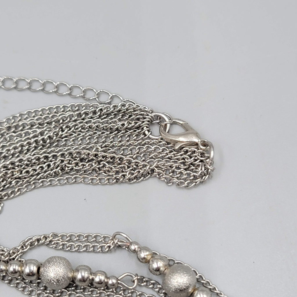 Multi Chain Silver tone Bead Necklace Extra Long 36"