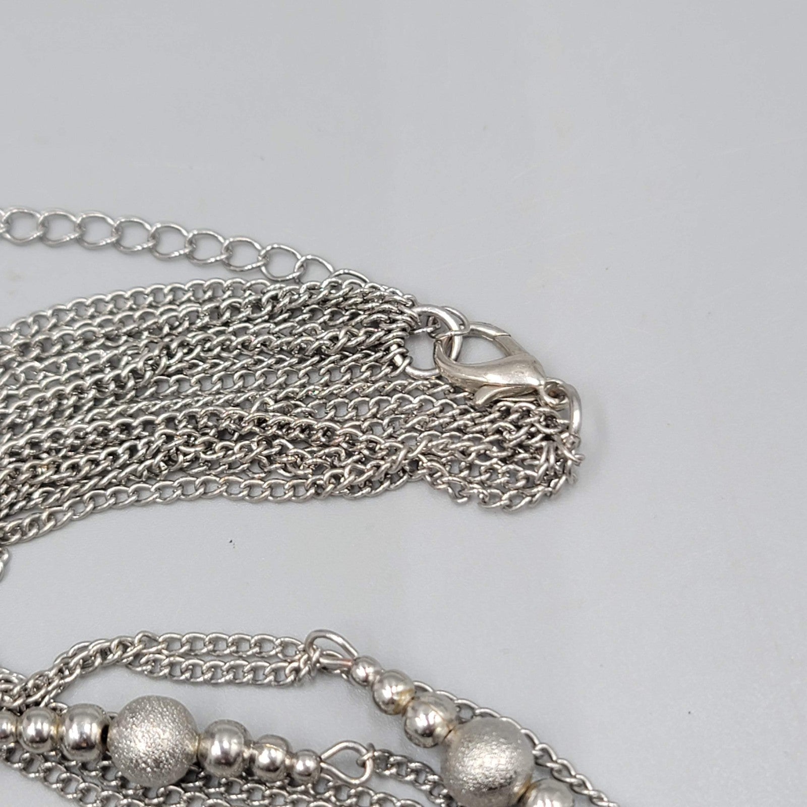 Multi Chain Silver tone Bead Necklace Extra Long 36"