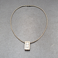 Quartz Crystal Necklace Unique Silver tone Caged Pendant Modernist Look 16.25"