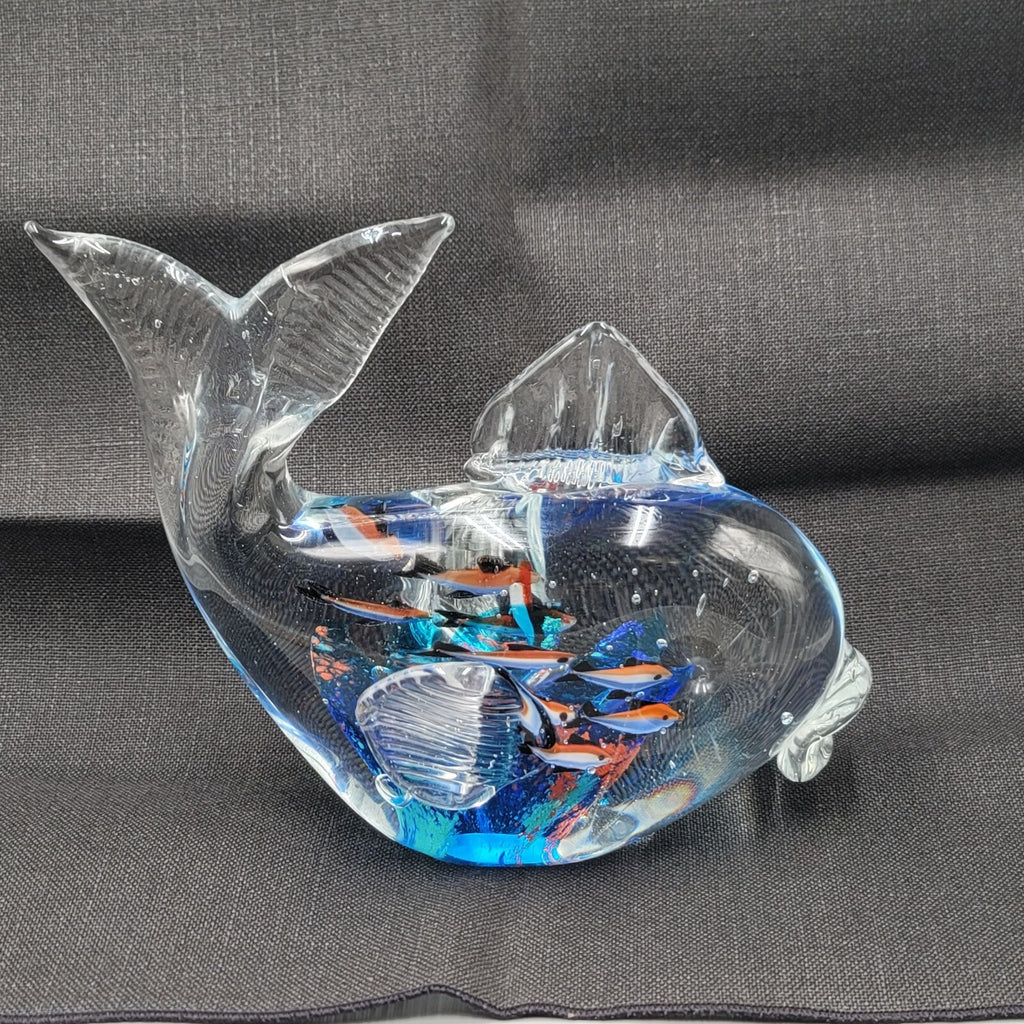 Multicolor Glass Fish Paperweight with Fish Inside Large Heavy 7"