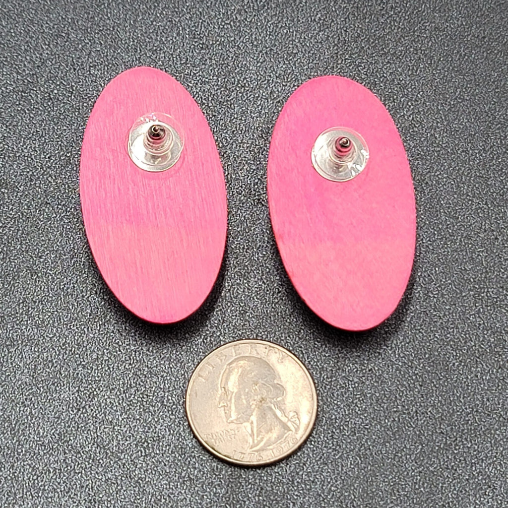 Vintage Pierced Earrings Large Wood Pink Stain Statement Drop 2"