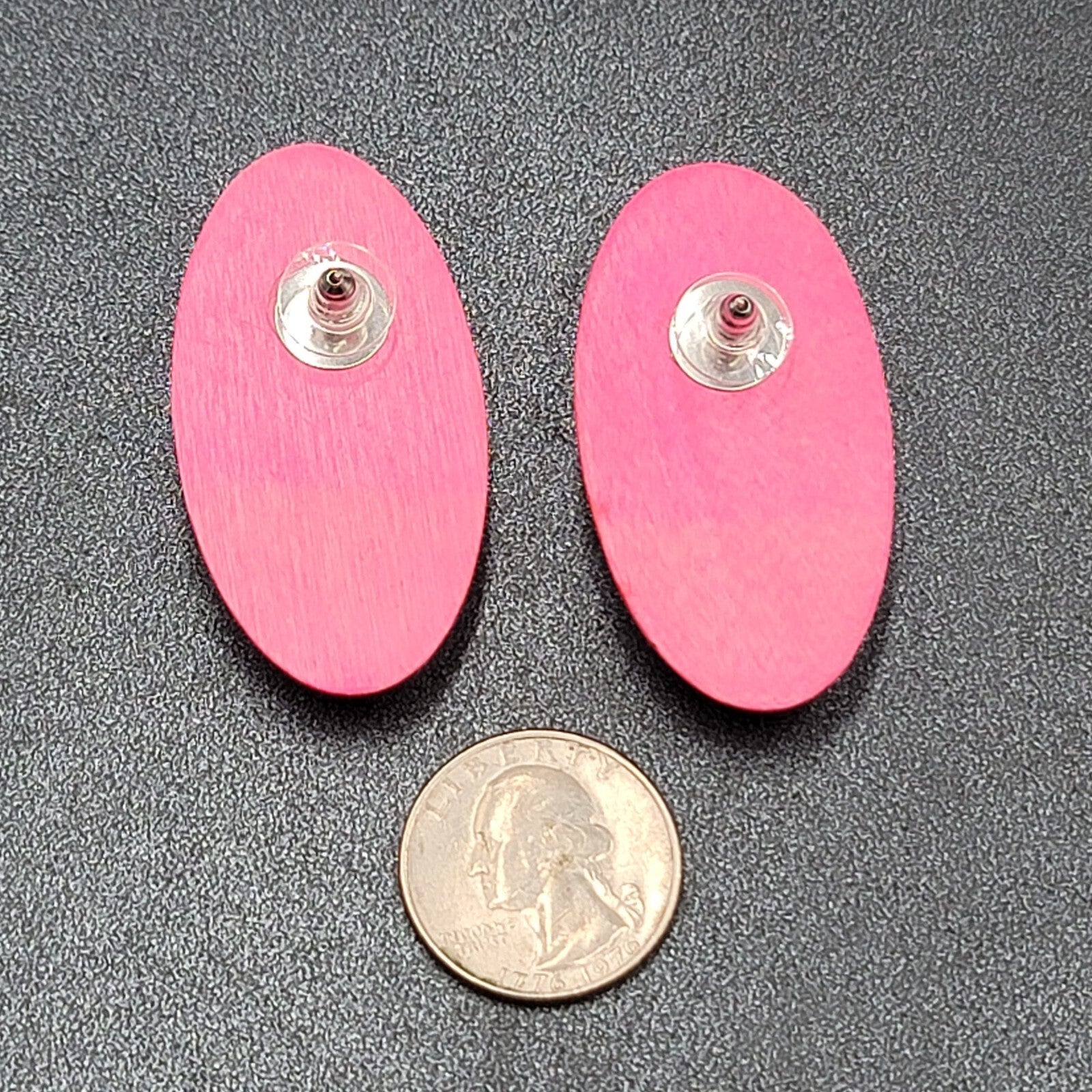 Vintage Pierced Earrings Large Wood Pink Stain Statement Drop 2"
