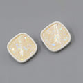 Vintage White Confetti Pierced Earrings Acrylic Square Drop 1.25"