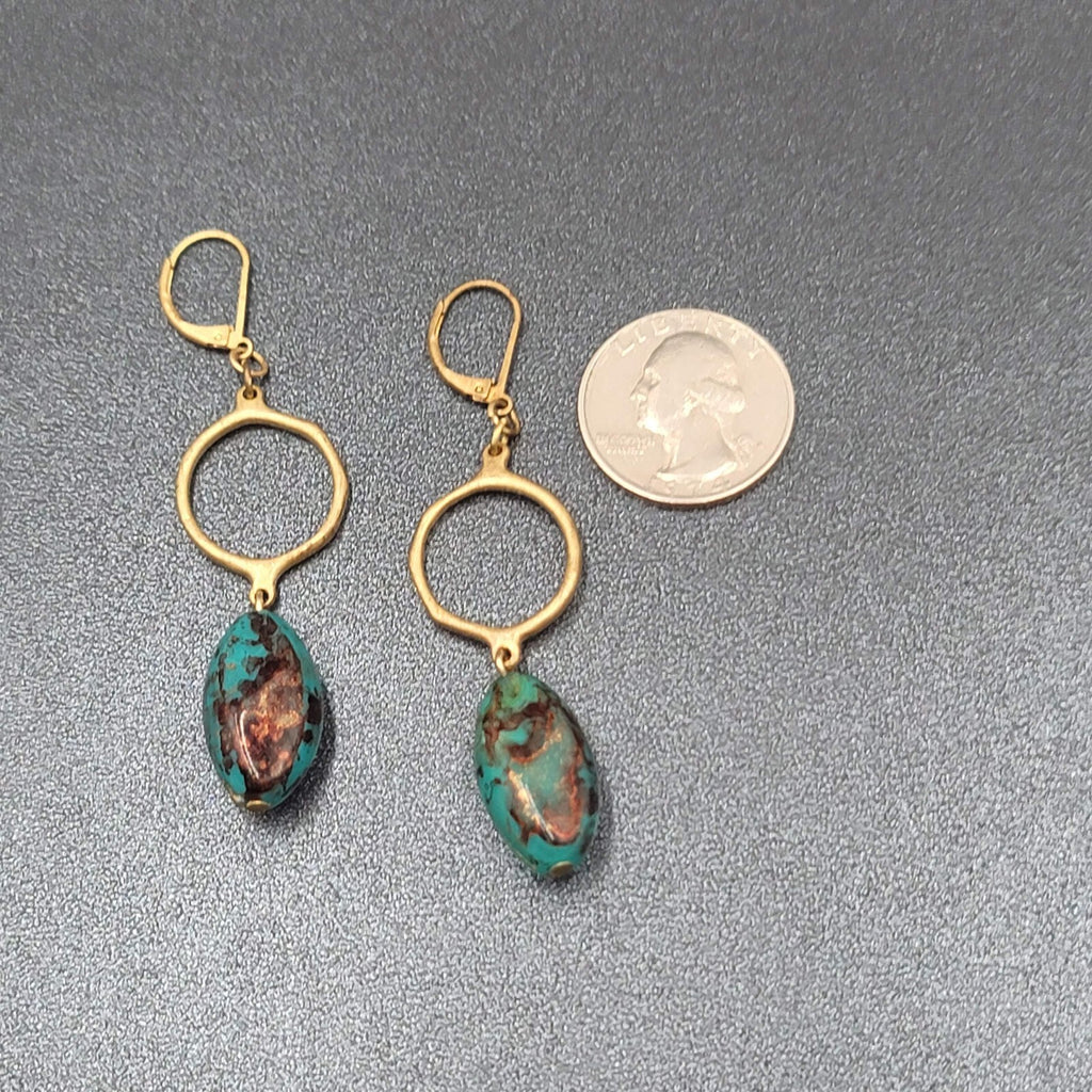 Pierced Earrings Gold tone Acrylic Faux Stone Bead Dangle 2"
