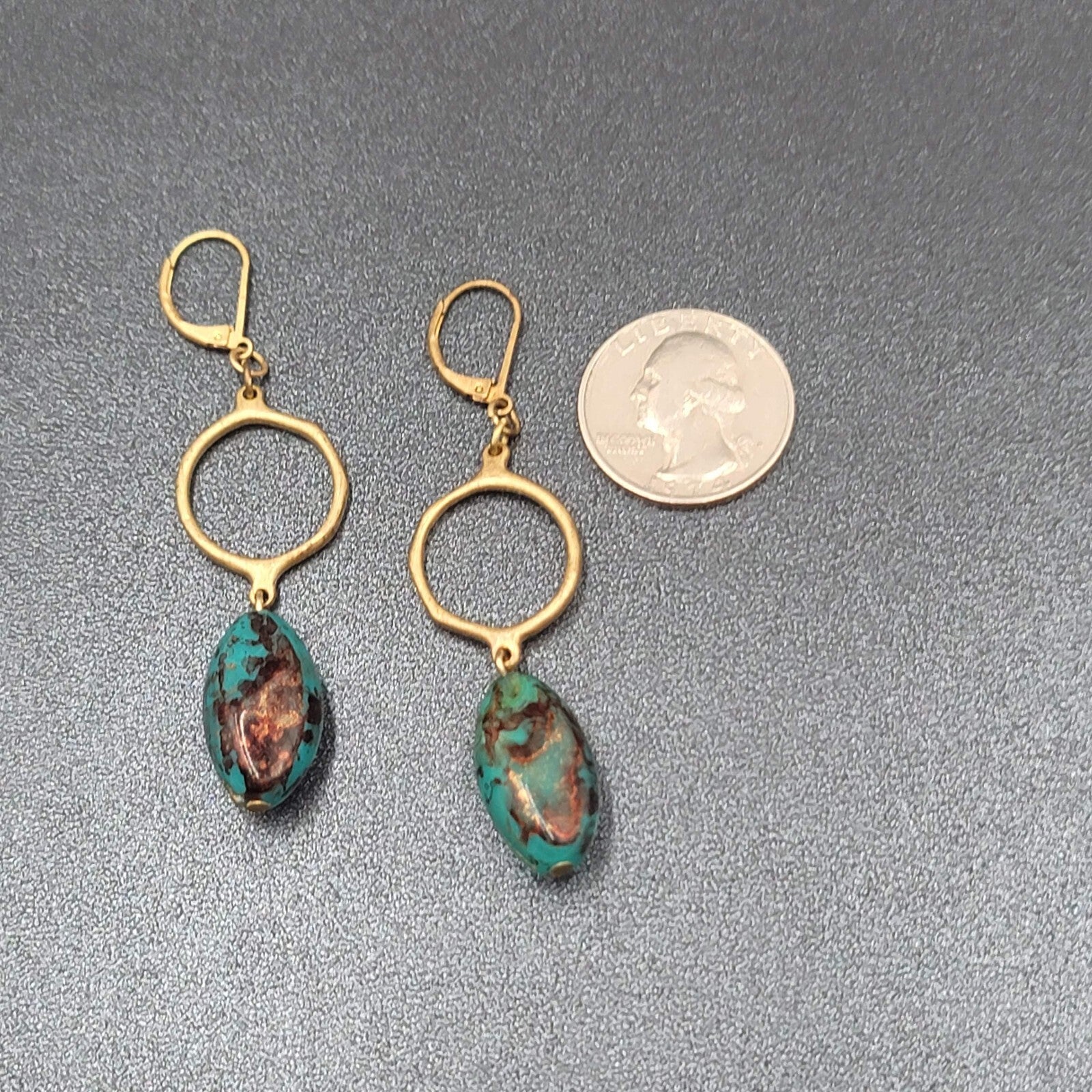 Pierced Earrings Gold tone Acrylic Faux Stone Bead Dangle 2"