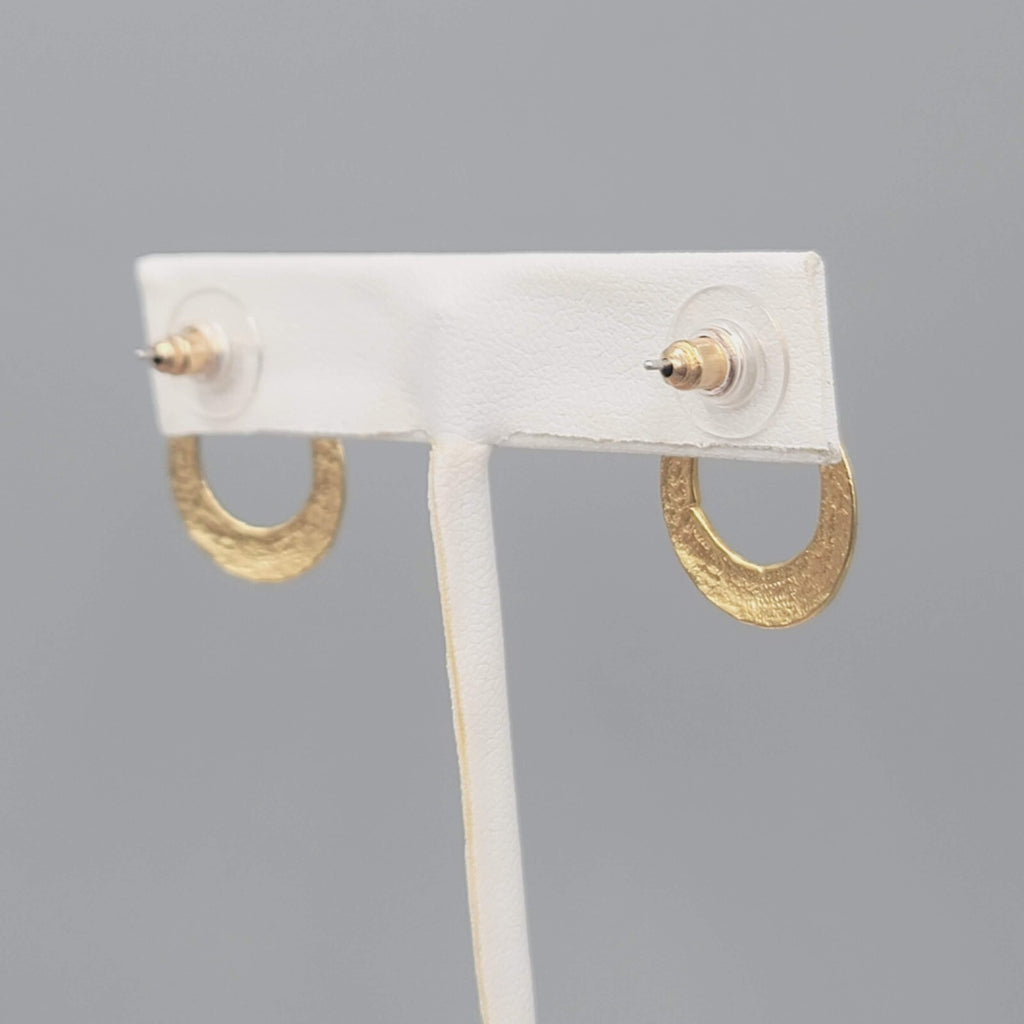 Gold tone Dark Gray Enamel Pierced Earrings Drop 1"