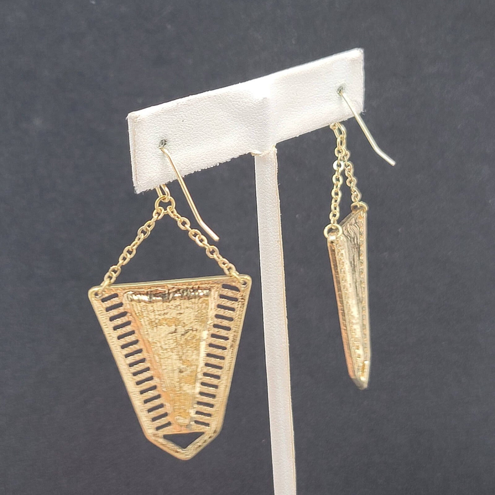 Pierced Earrings Gold tone Cream White Enamel Statement Dangle 2 1/8"