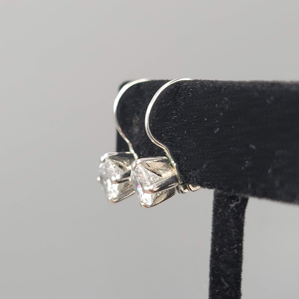 Cubic Zirconia Drop Pierced Earrings Silver tone Dangle  1/2"