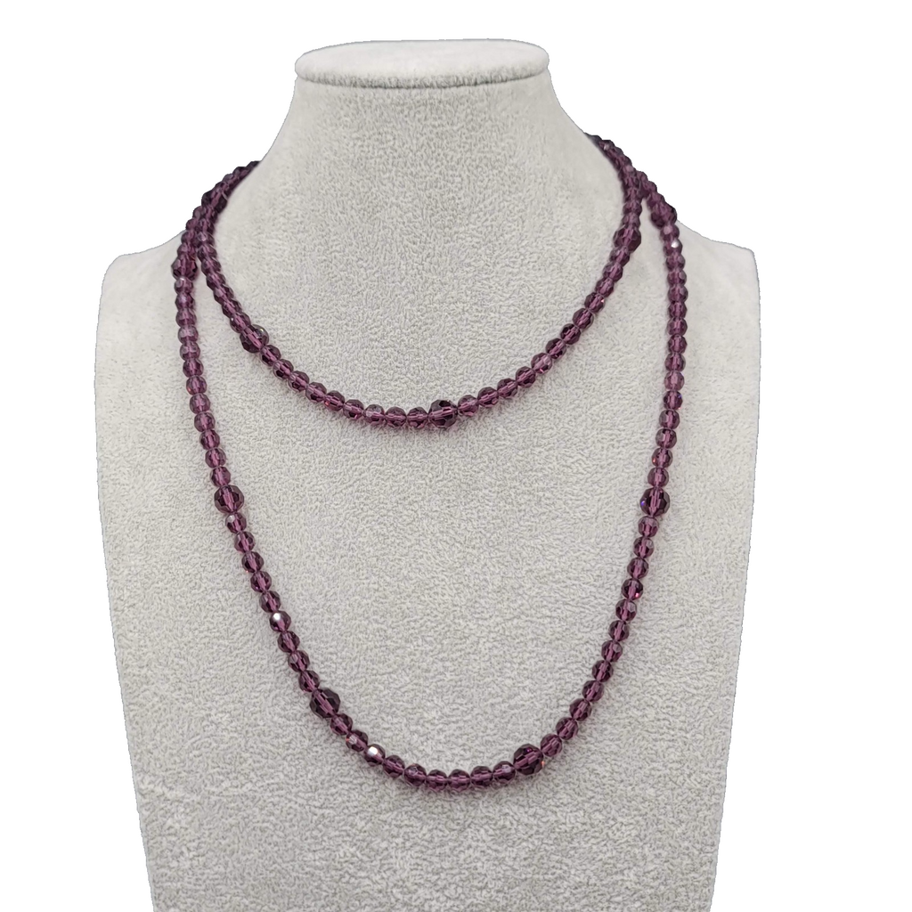 Purple Crystal Bead Long Necklace 36 in