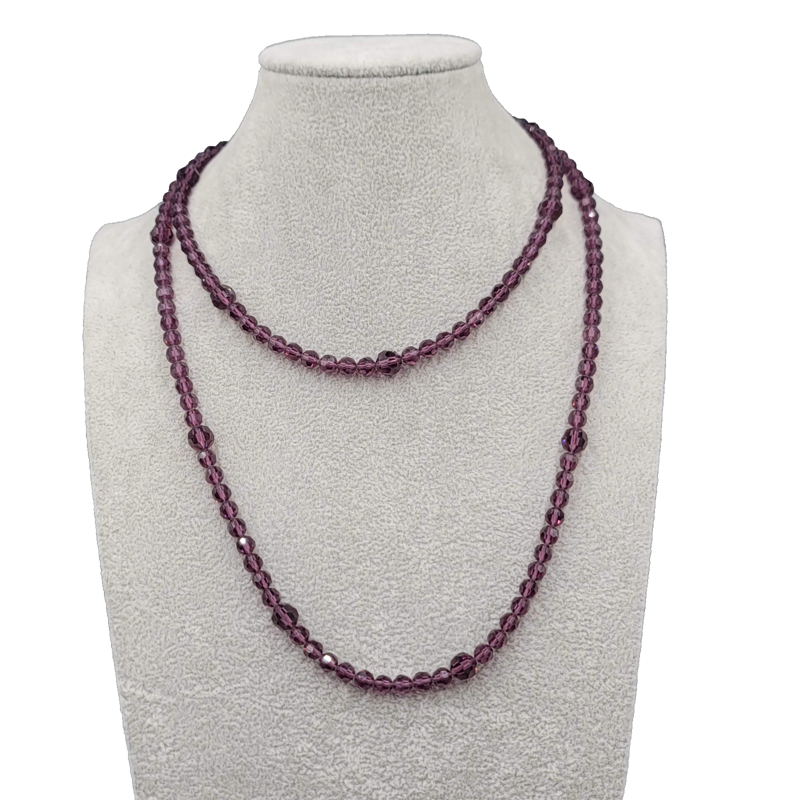 Purple Crystal Bead Long Necklace 36 in