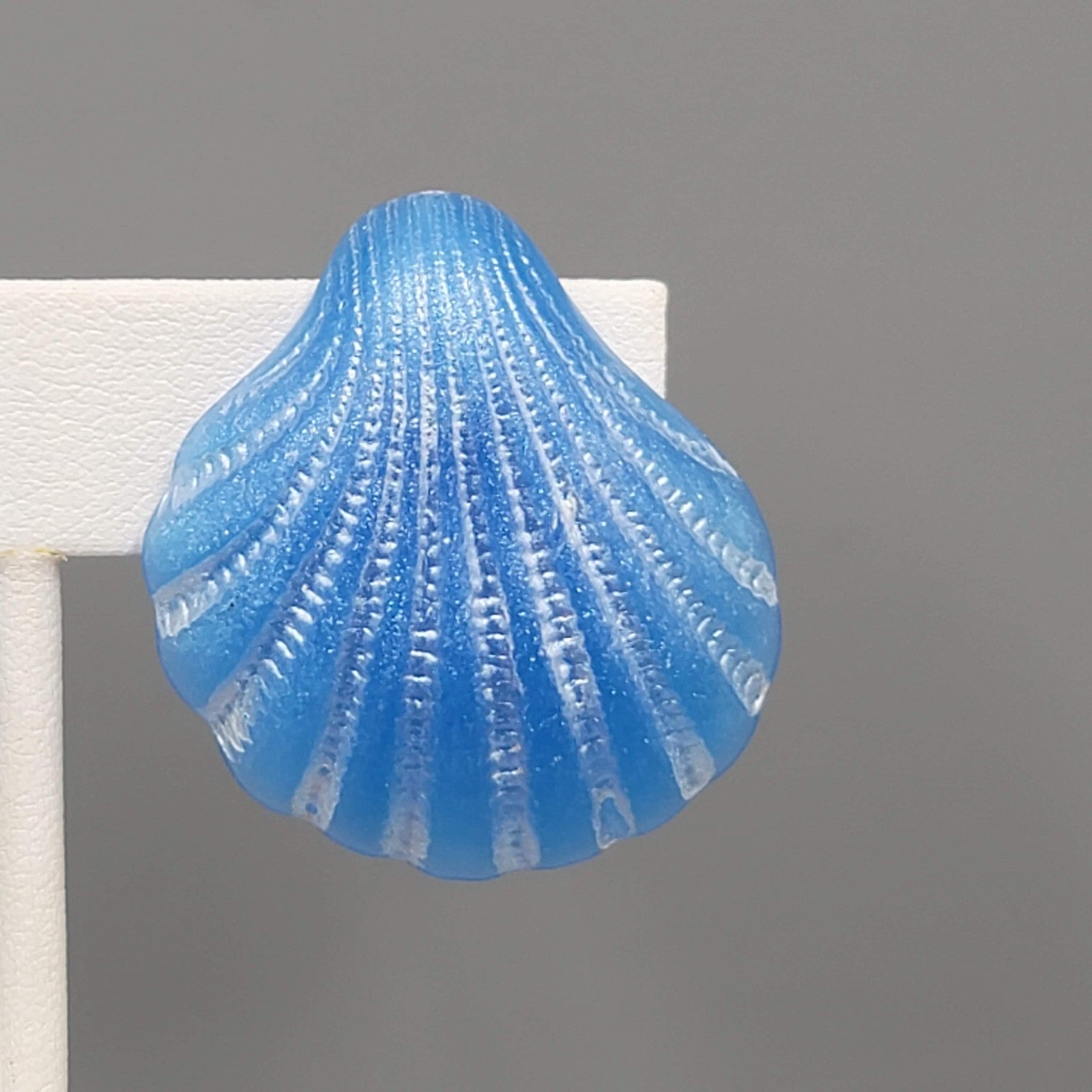Vintage Blue Shell Clip on Earrings Acrylic Drop Statement Nautical 1 3/8"