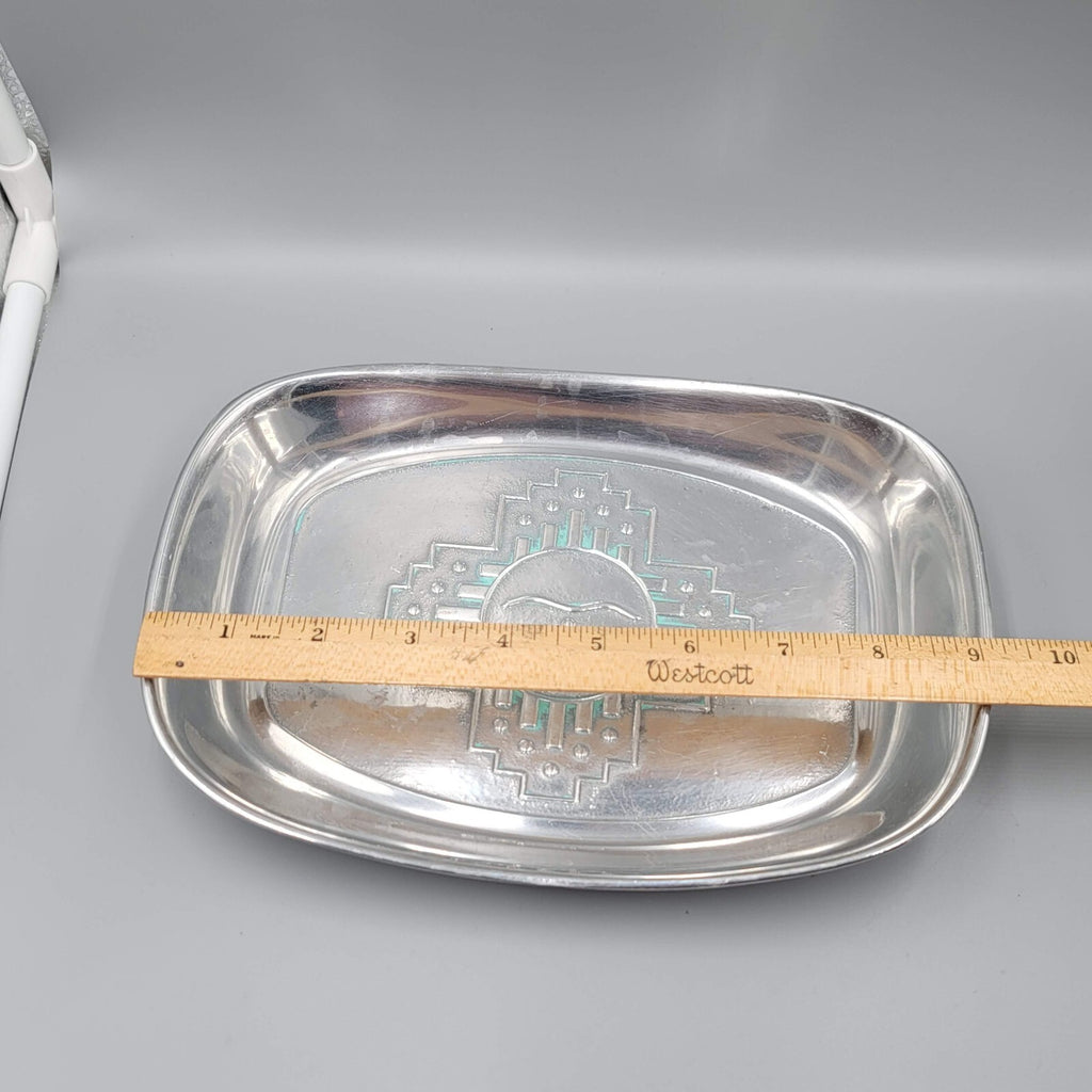 Wilton Armetale Zia Pewter Bread Tray Southwest Turquoise Dish USA 9”x 6”