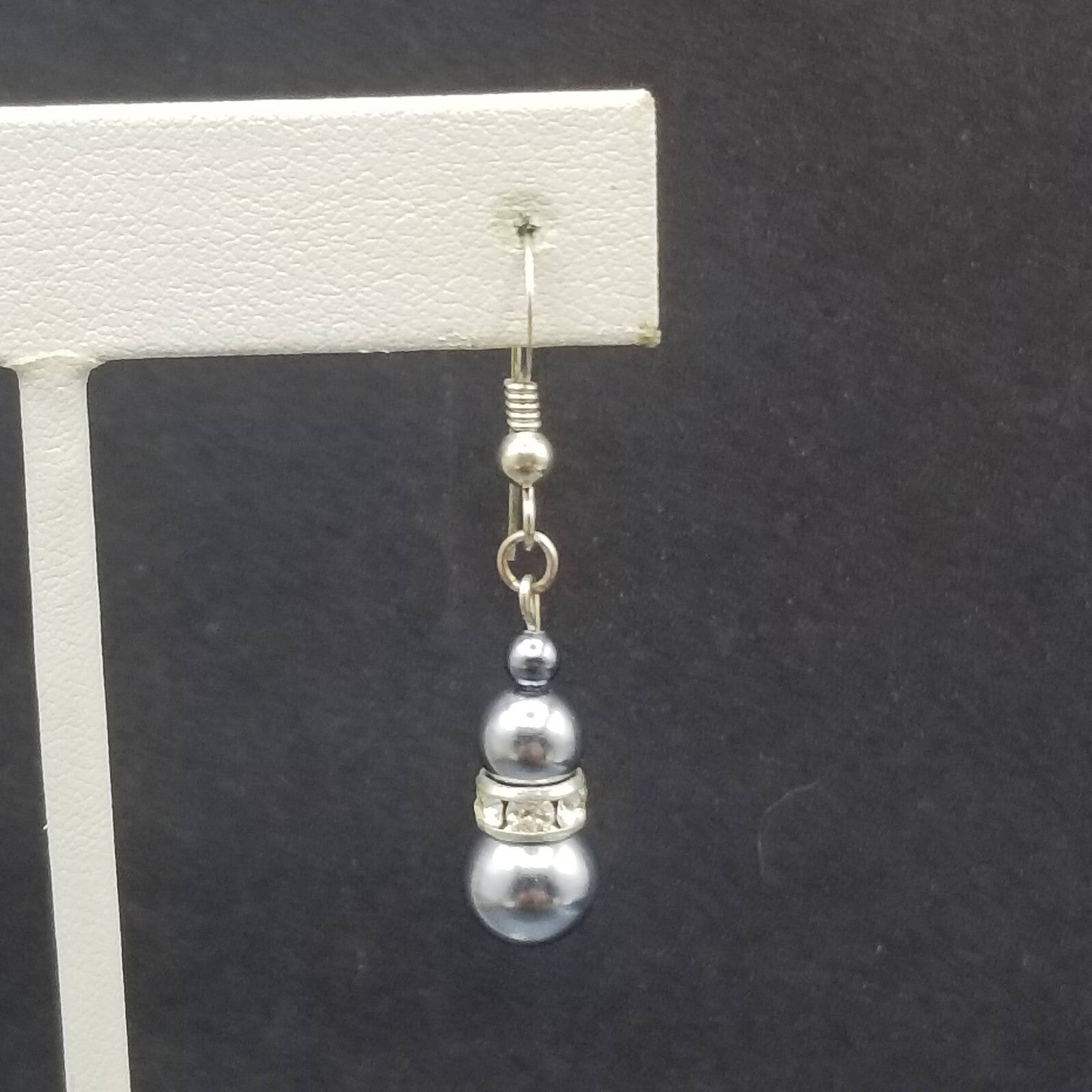 Pierced Earrings Silver tone Blue Faux Pearl Beaded Dangle  3/4"