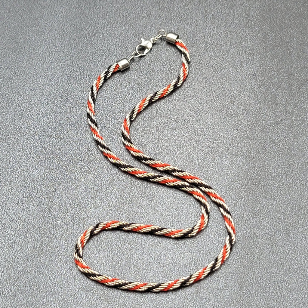 Vintage Twisted Rope Chain Necklace Silver tone Red Black Unique 17"