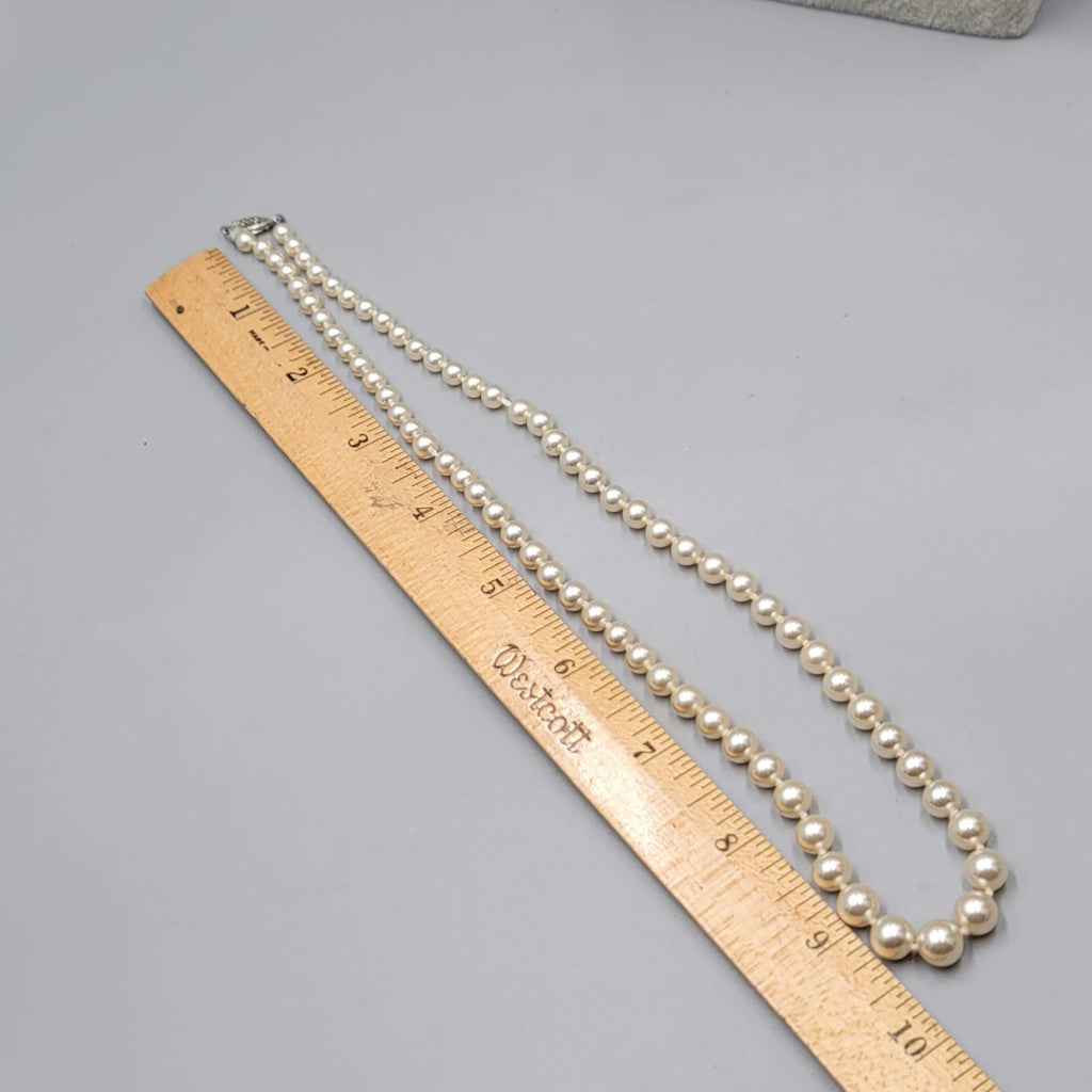 Vintage Graduated Faux Pearl Necklace Filigree Clasp Silver tone 20"