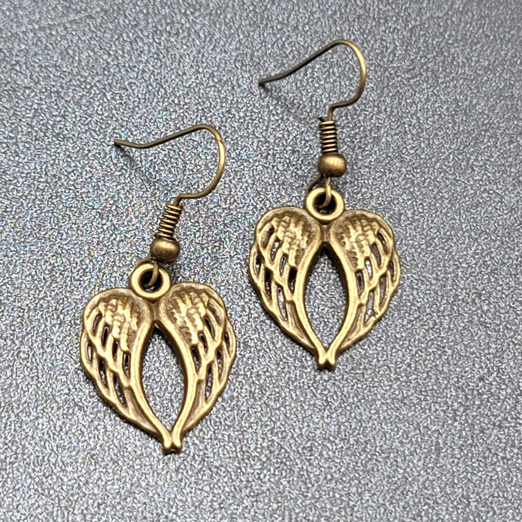 New Angel Wings Pierced Earrings Nature Bronze tone Dangle 7/8"