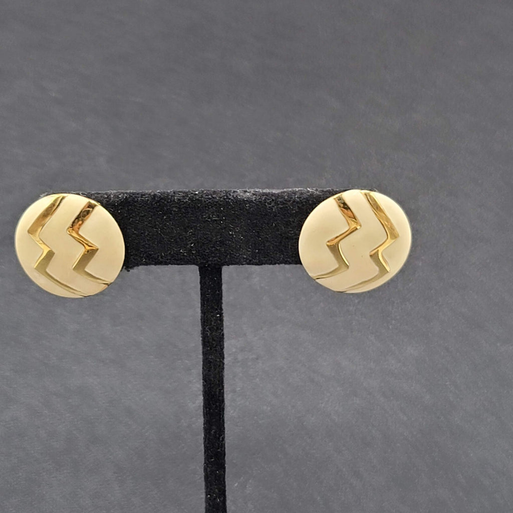 Vintage MONET Pierced Earrings Gold Plated Cream White Enamel Round 7/8"