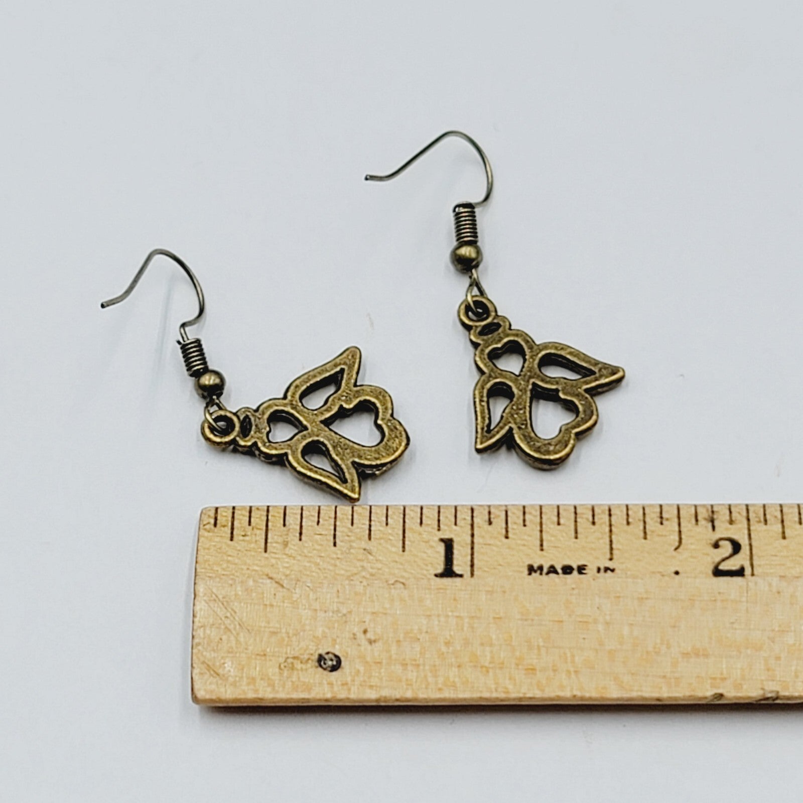 New Infinity Heart Angel Pierced Earrings Bronze tone Dangle 3/4"