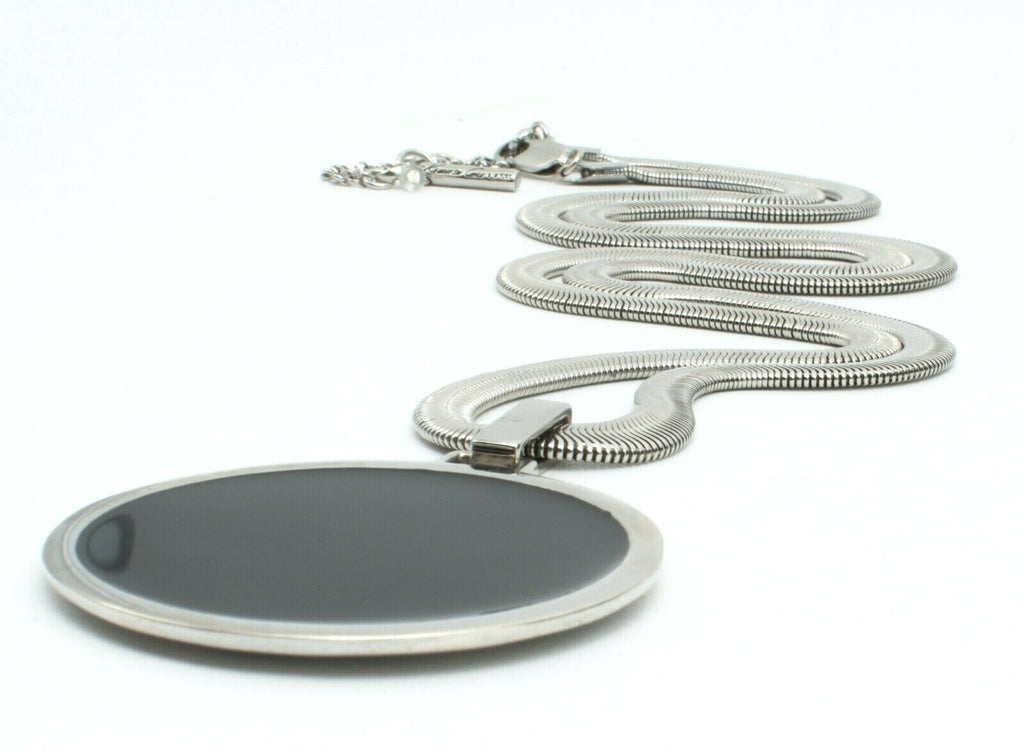 Kenneth Cole Silver tone 5mm Snake Chain Large Black Pendant 2"  LONG 30" - 33"